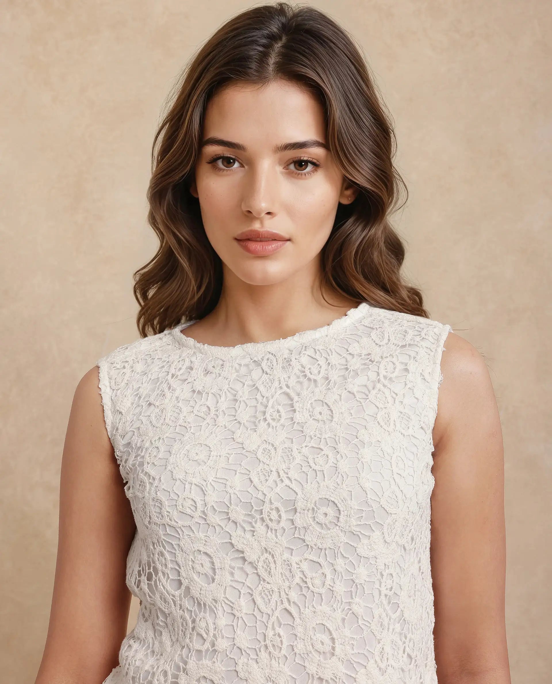 Rareism Women's Janlom T White Cotton Round Neck Abstract Print Sleeveless Crop Boxy Fit Top