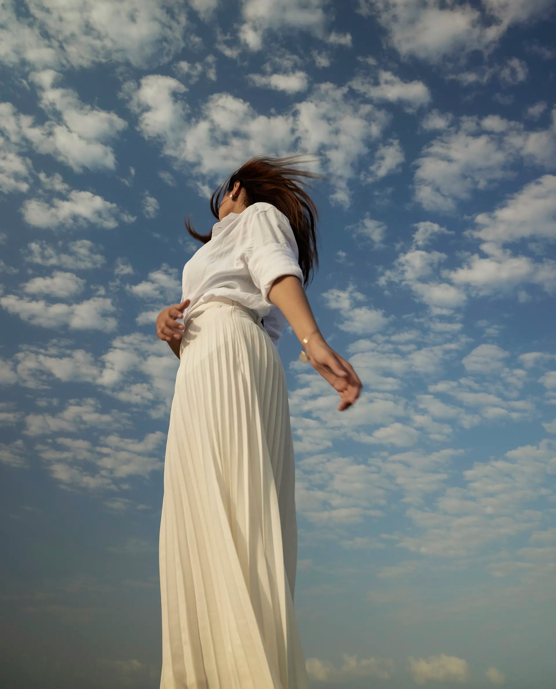 Rareism Women's Jansu Off White Polyester Plain Midi Flared Skirt