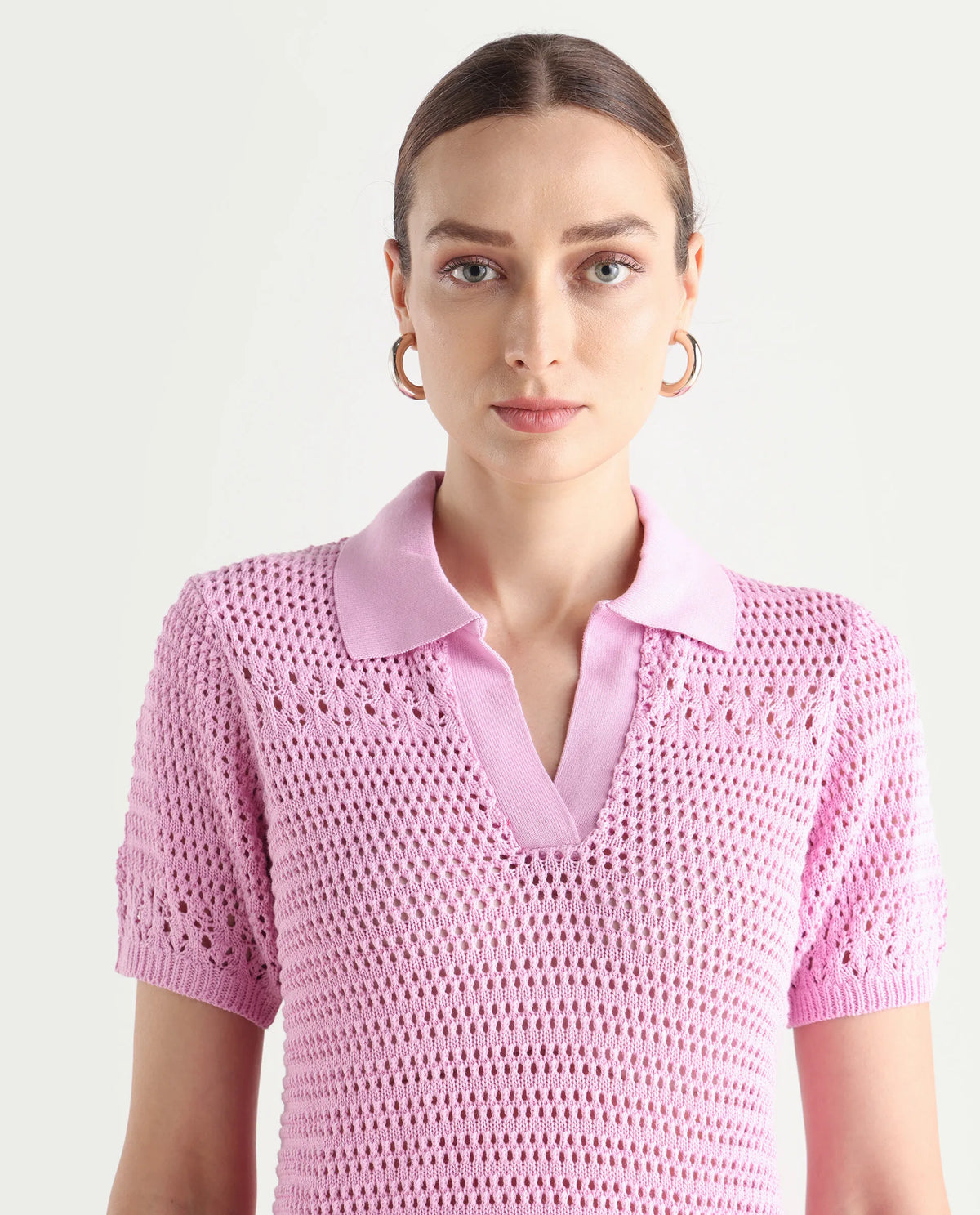 Rareism Women's Jantuda Light Pink Cotton Johnny Collar Plain Regular Fit Top