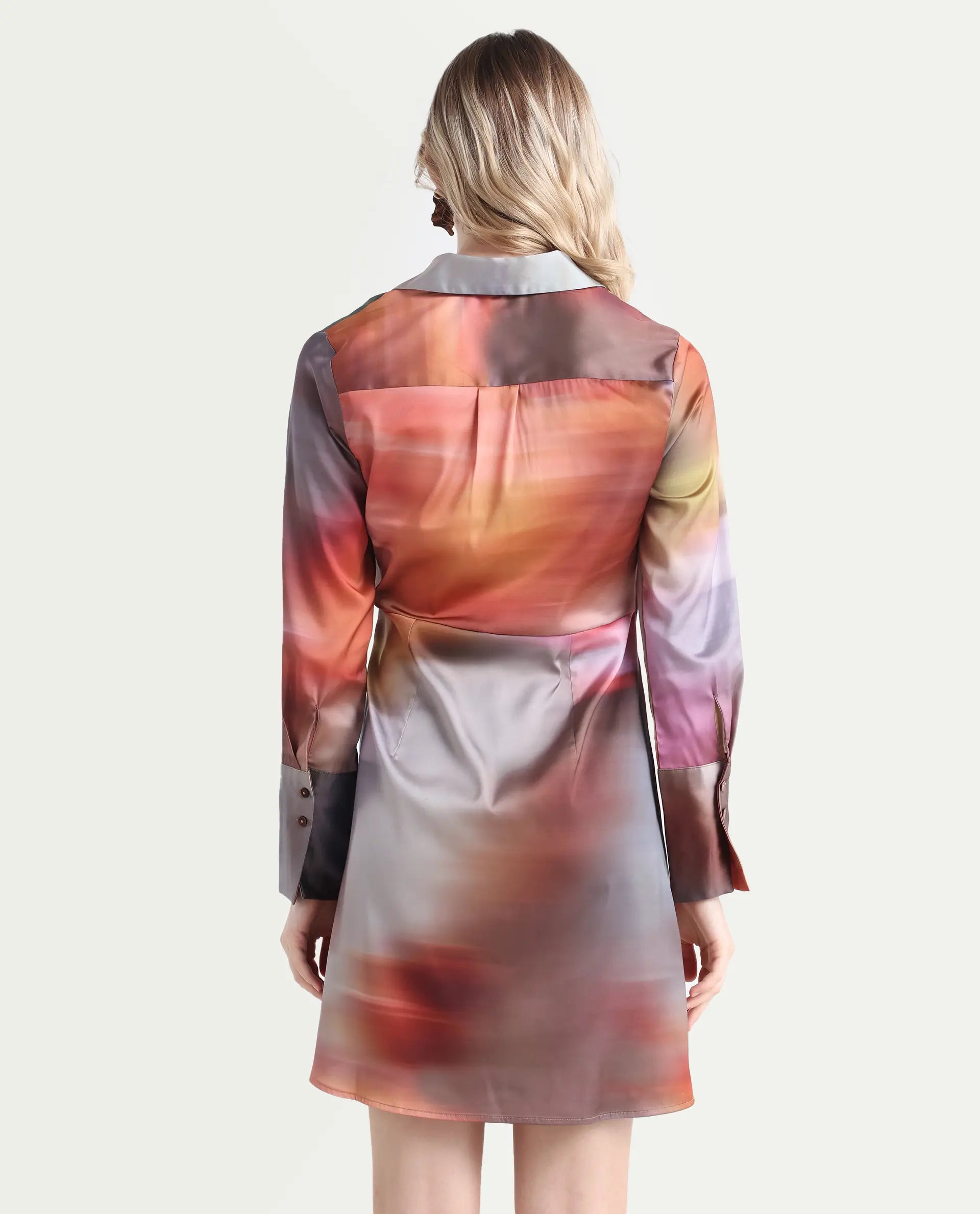 Rareism Women's Jengo Multi Polyester Johnny Collar Straight Fit Dress