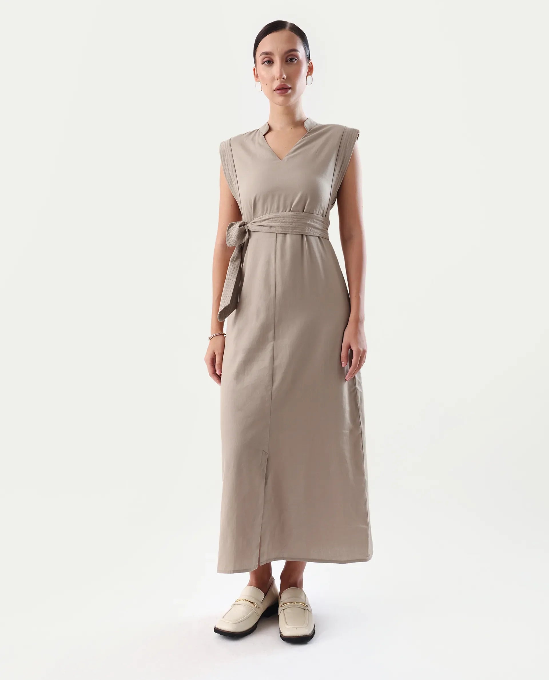 beige plain dress Michelle Beige Maxi Dress | Organic Cotton