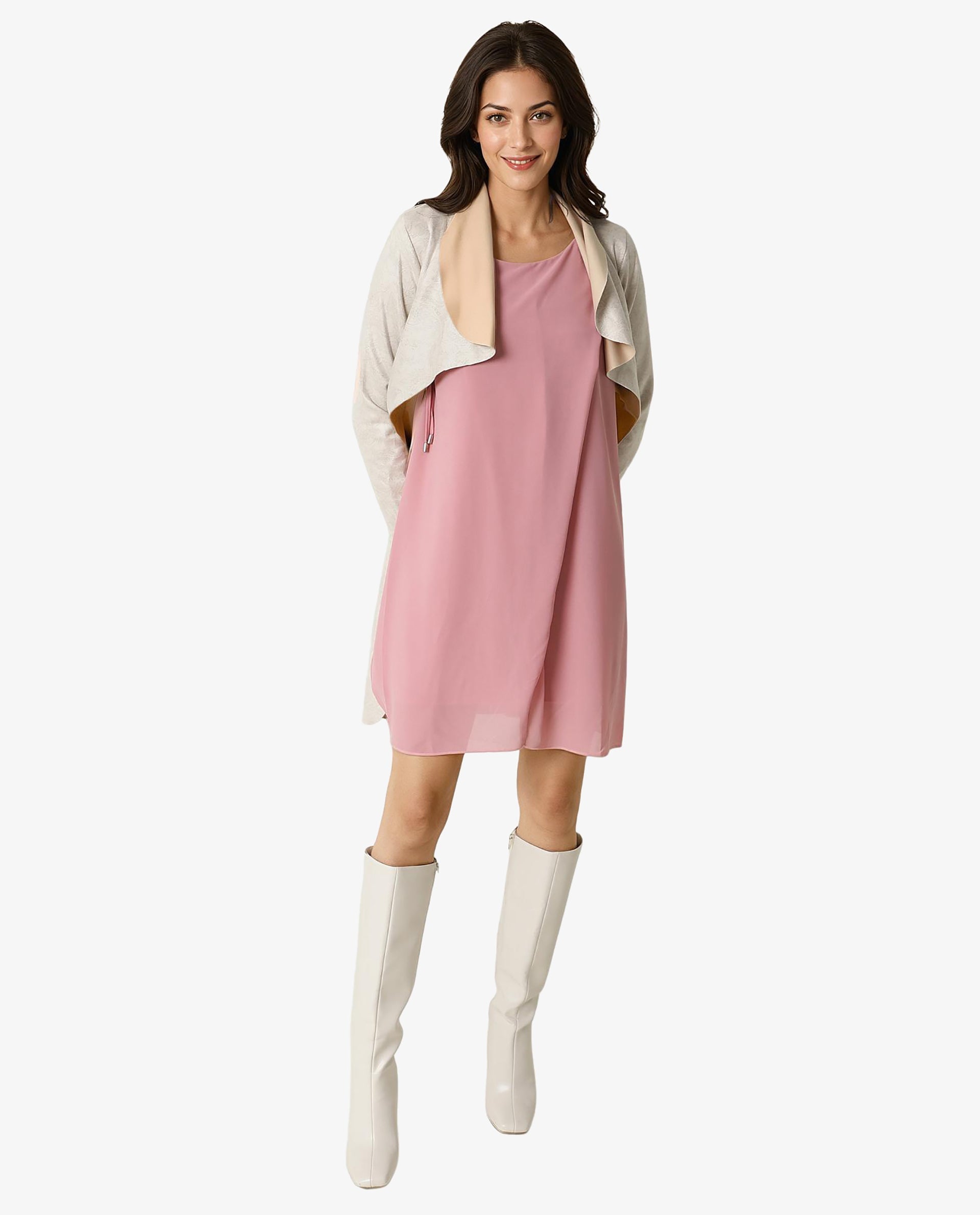 Rareism Women's Jonas Pink Boat Neck Plain Sleeveless Knee Length Regular Fit Dress