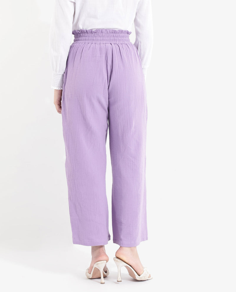 Rareism Women Jorden-B Pastel Purple Tie Up Wide Fit Ankle Length Plain Trouser