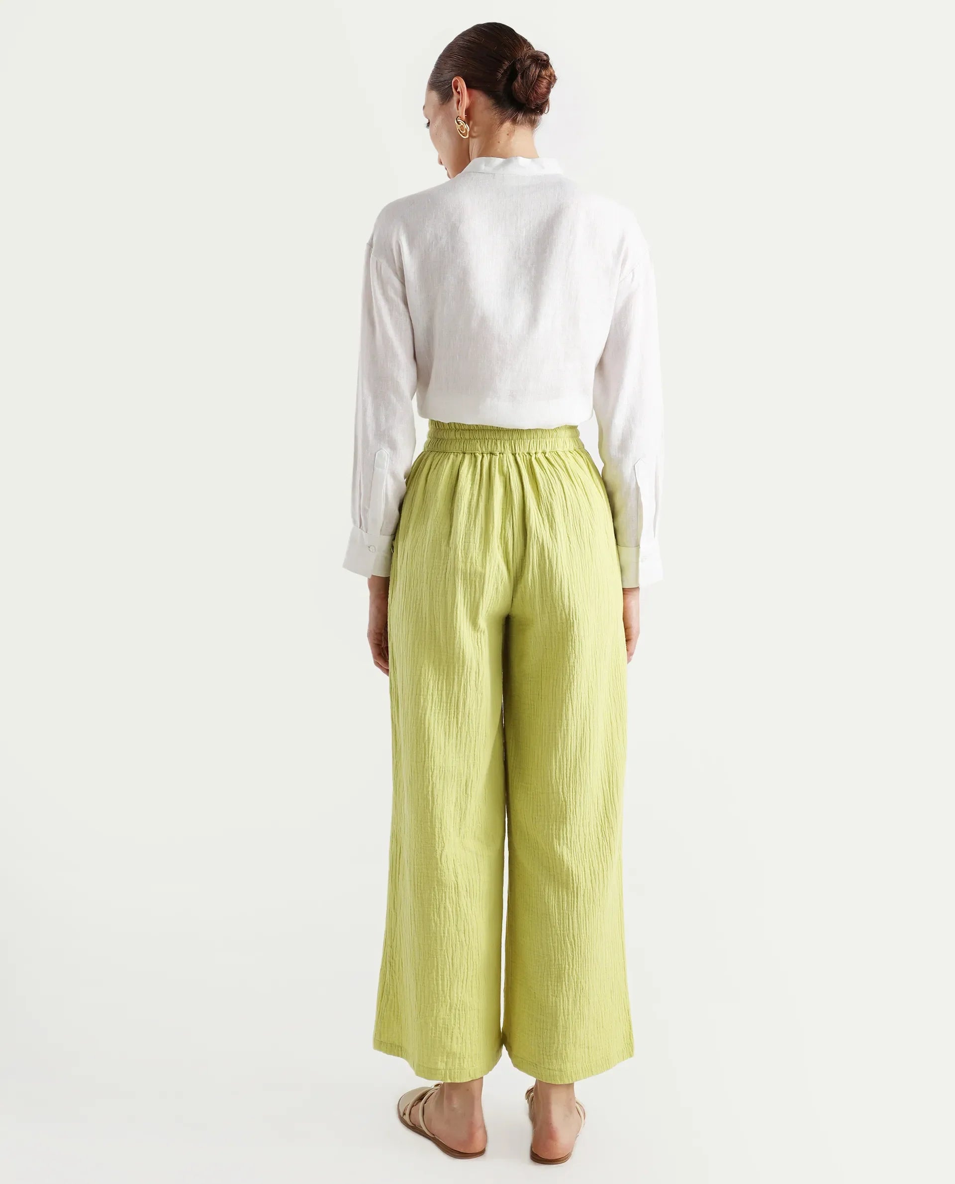 Rareism Women's Jorden B Flouroscent Cotton Blend Plain Ankle Length Wide Leg Trouser
