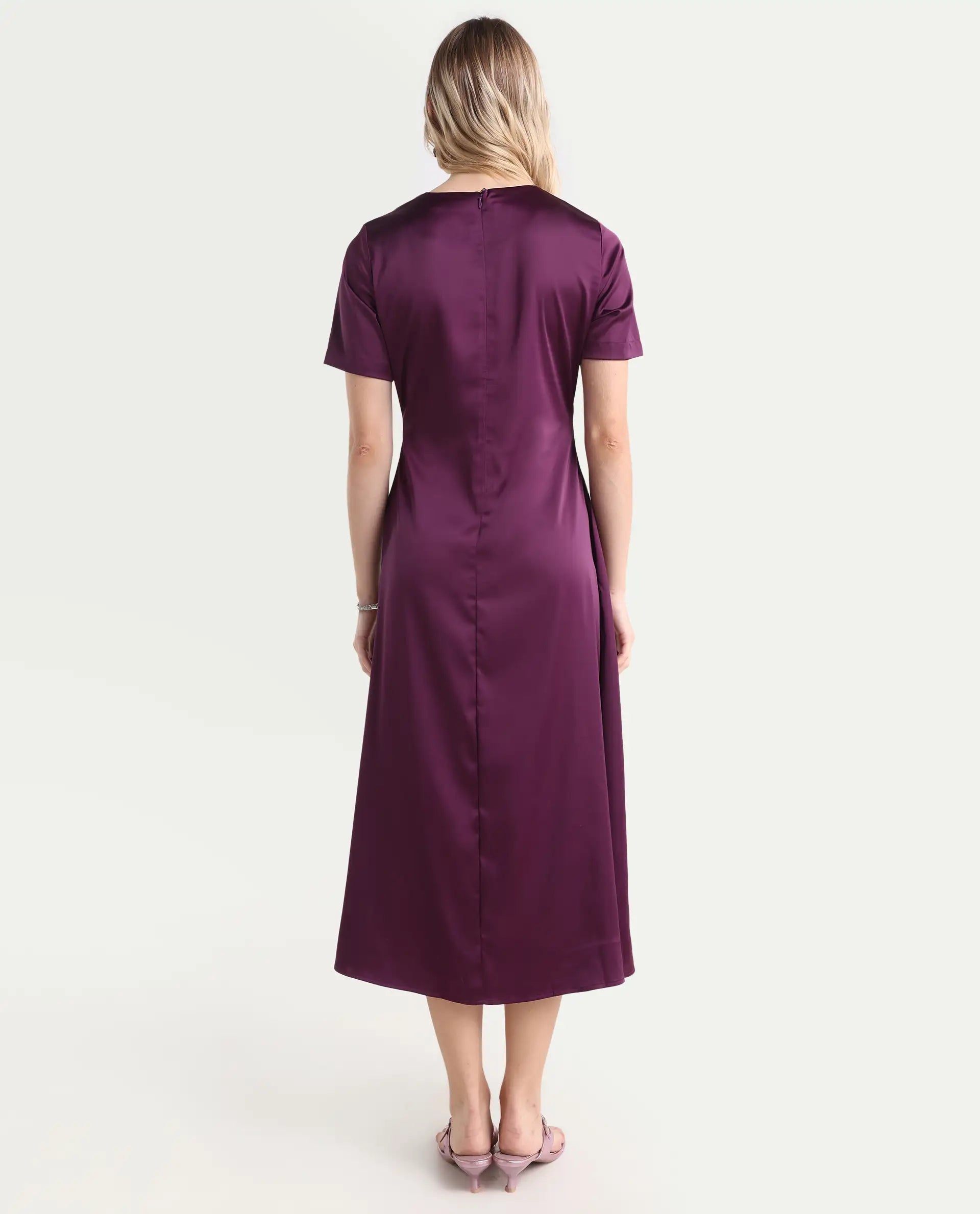 Rareism Women's Jendro Maroon Polyester Fit & Flare Midi Dress