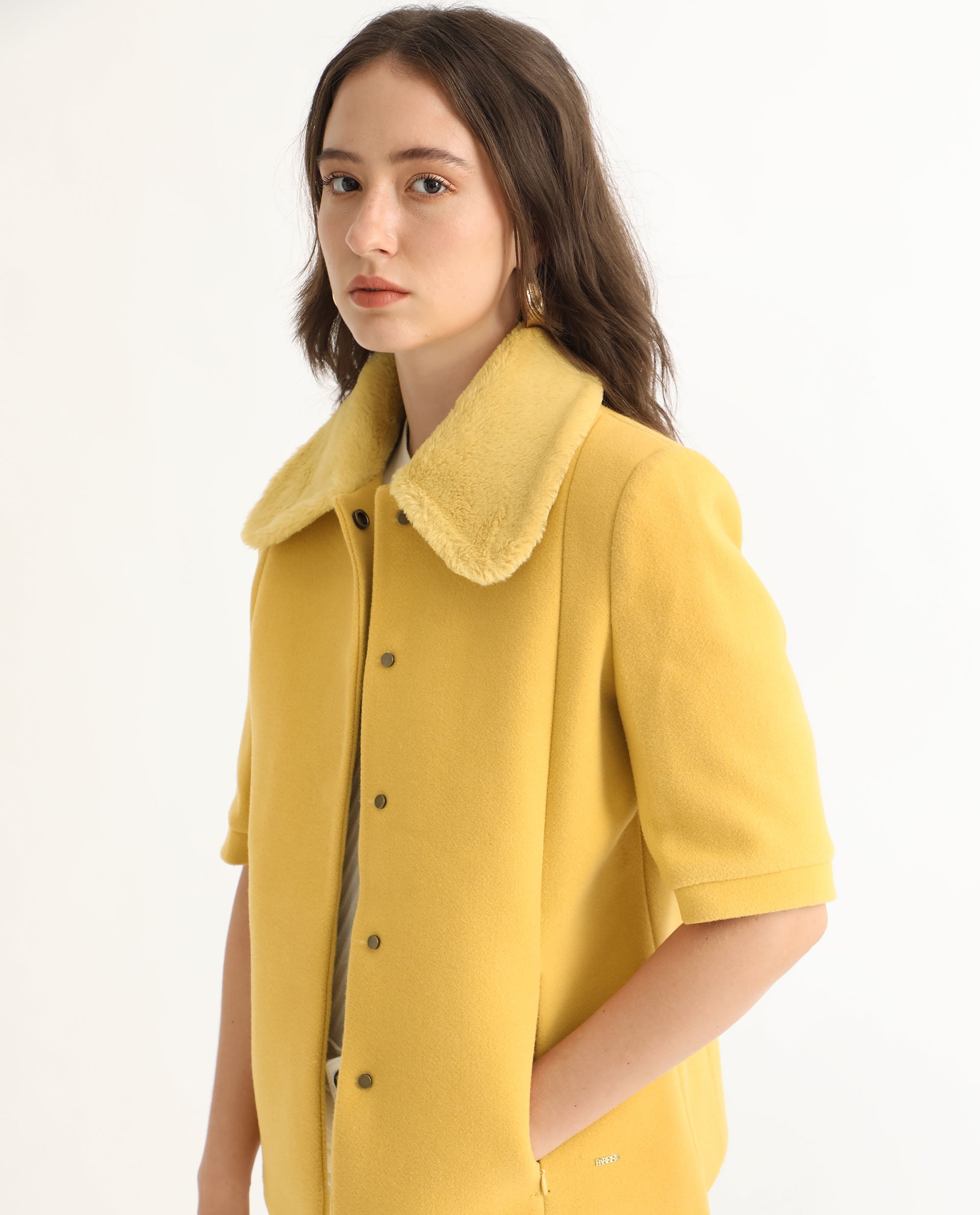 Rareism Women's Kaise Yellow Polyester Spread Collar Plain Bell Sleeve Regular Fit Jacket