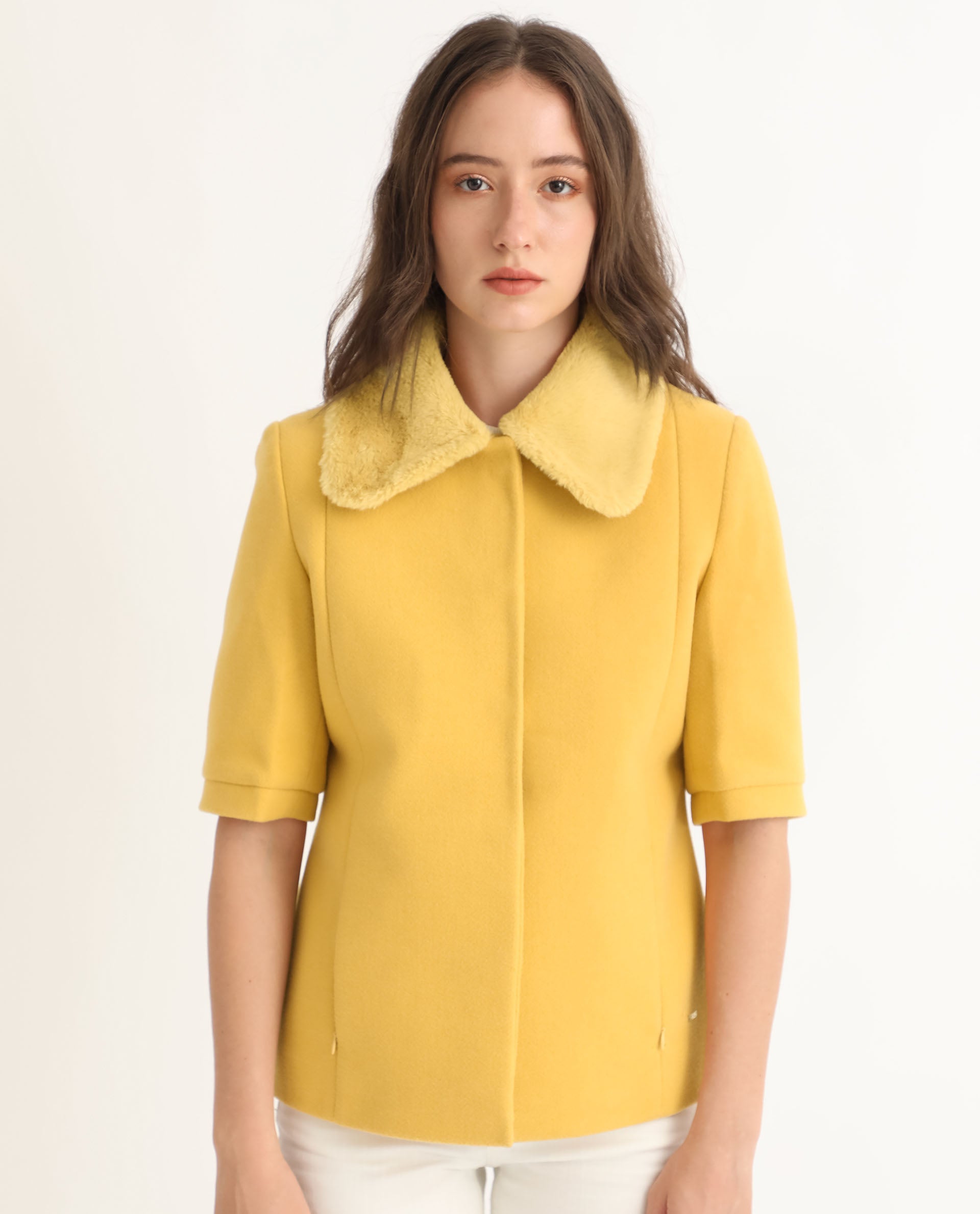 Rareism Women's Kaise Yellow Polyester Spread Collar Plain Bell Sleeve Regular Fit Jacket