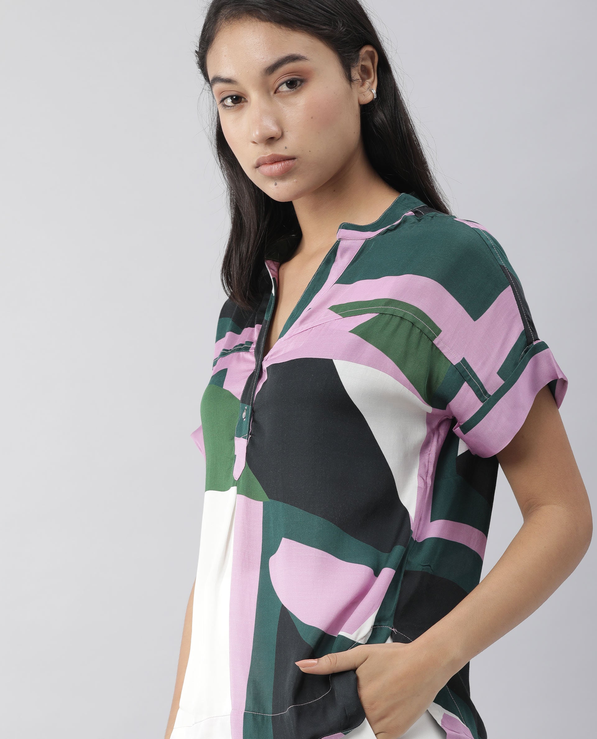 Rareism Women Kang Pink Top Full Sleeves Printed