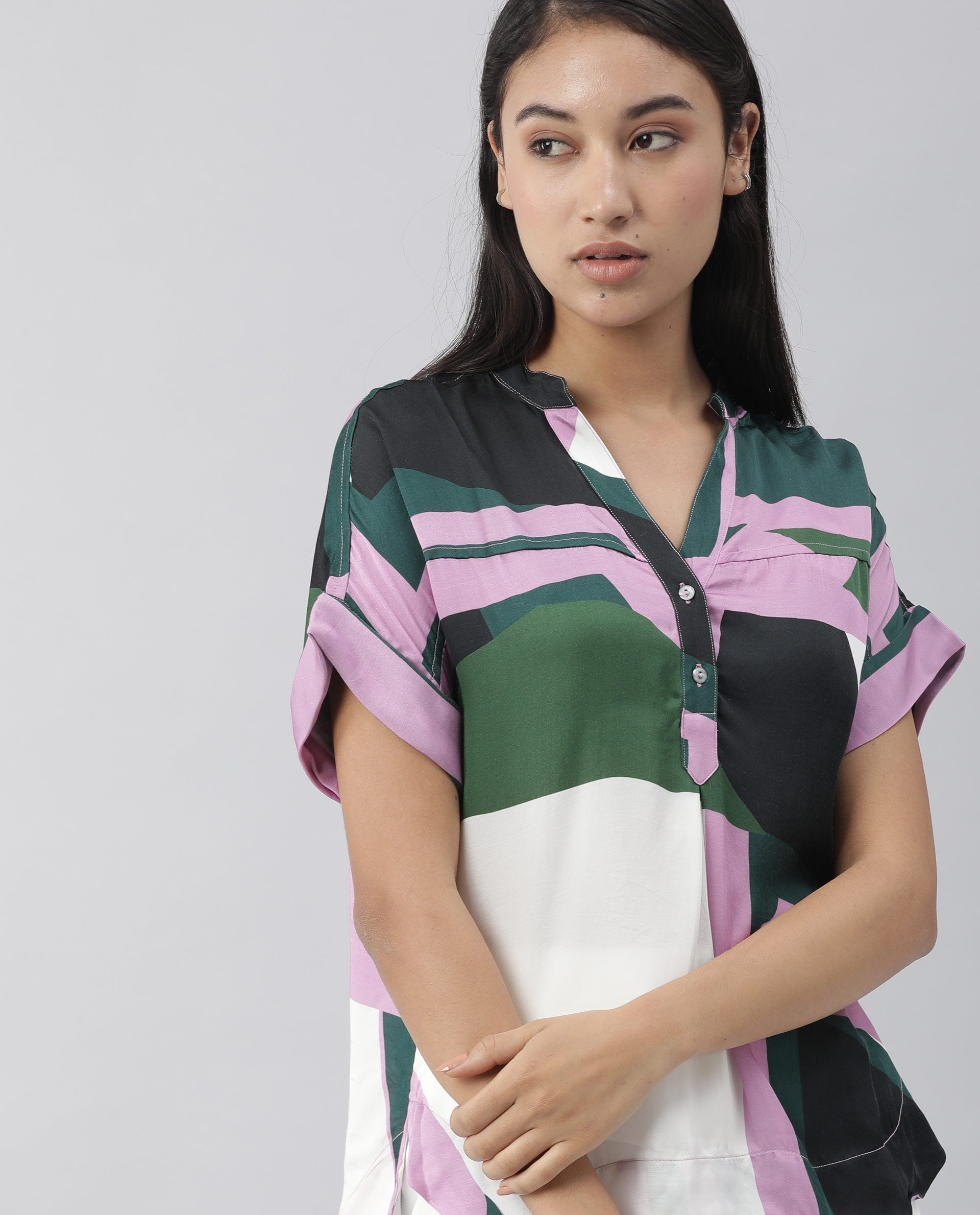 Rareism Women Kang Pink Top Full Sleeves Printed