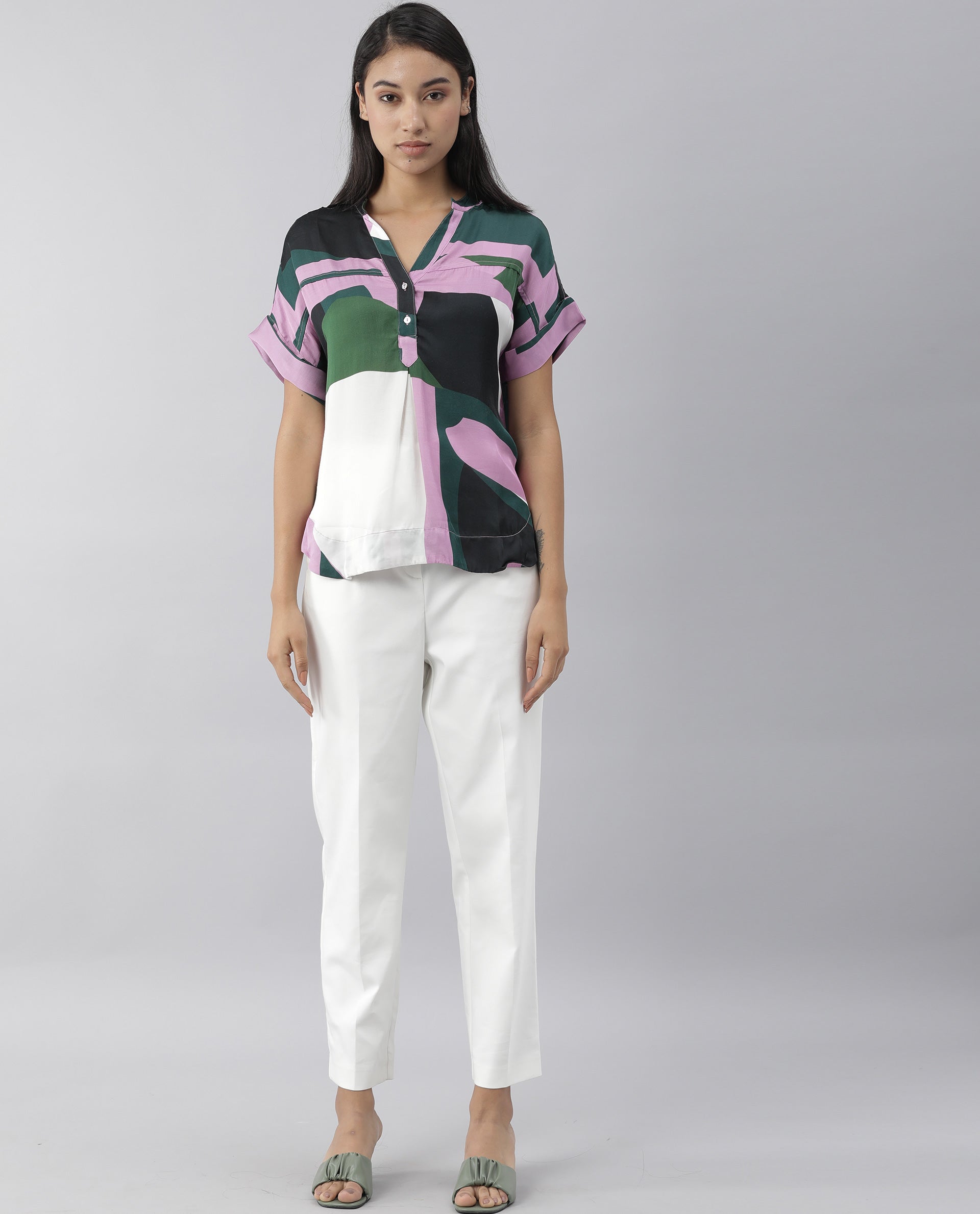 Rareism Women Kang Pink Top Full Sleeves Printed