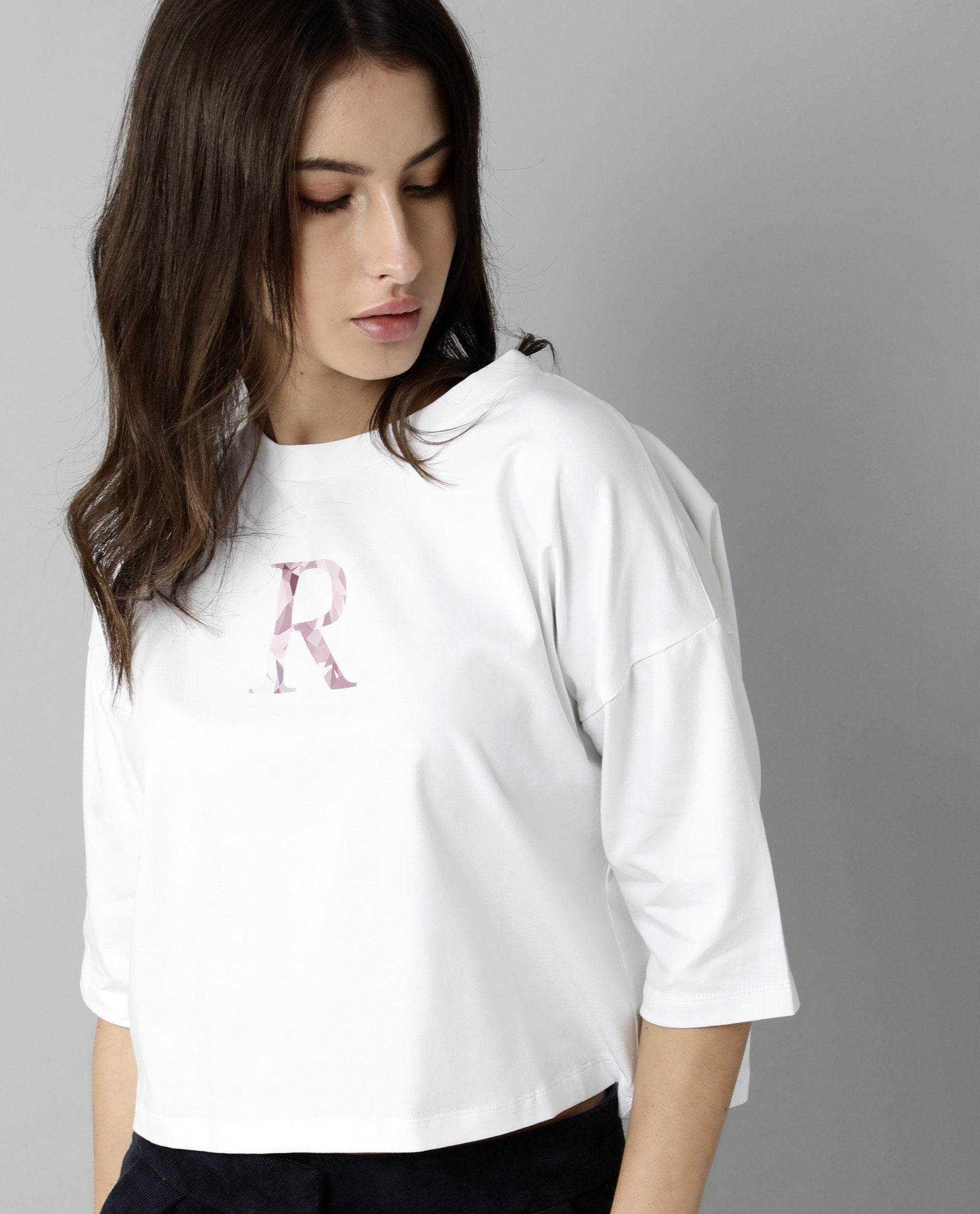 Rareism Womens Kaput White T-Shirt Crew Neck Cotton Nylon Fabric Regular Fit Round Neck