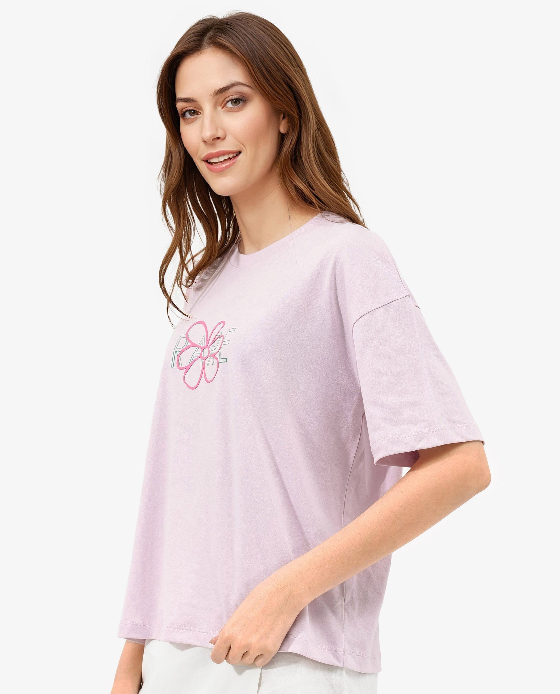 Rareism Women Karen Pastel Pink Cotton Poly Fabric Short Sleeve Crew Neck Solid T-Shirt