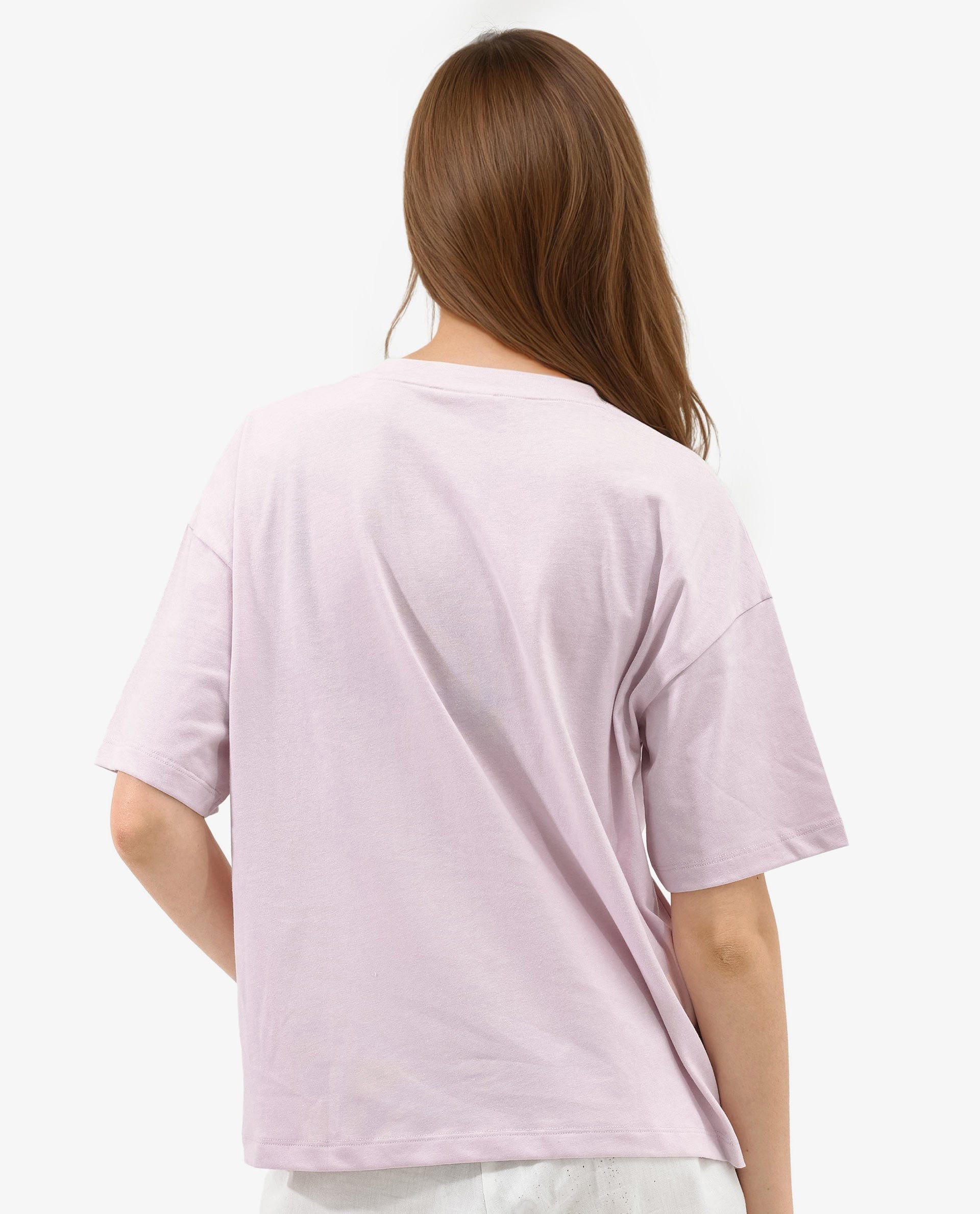Rareism Women Karen Pastel Pink Cotton Poly Fabric Short Sleeve Crew Neck Solid T-Shirt