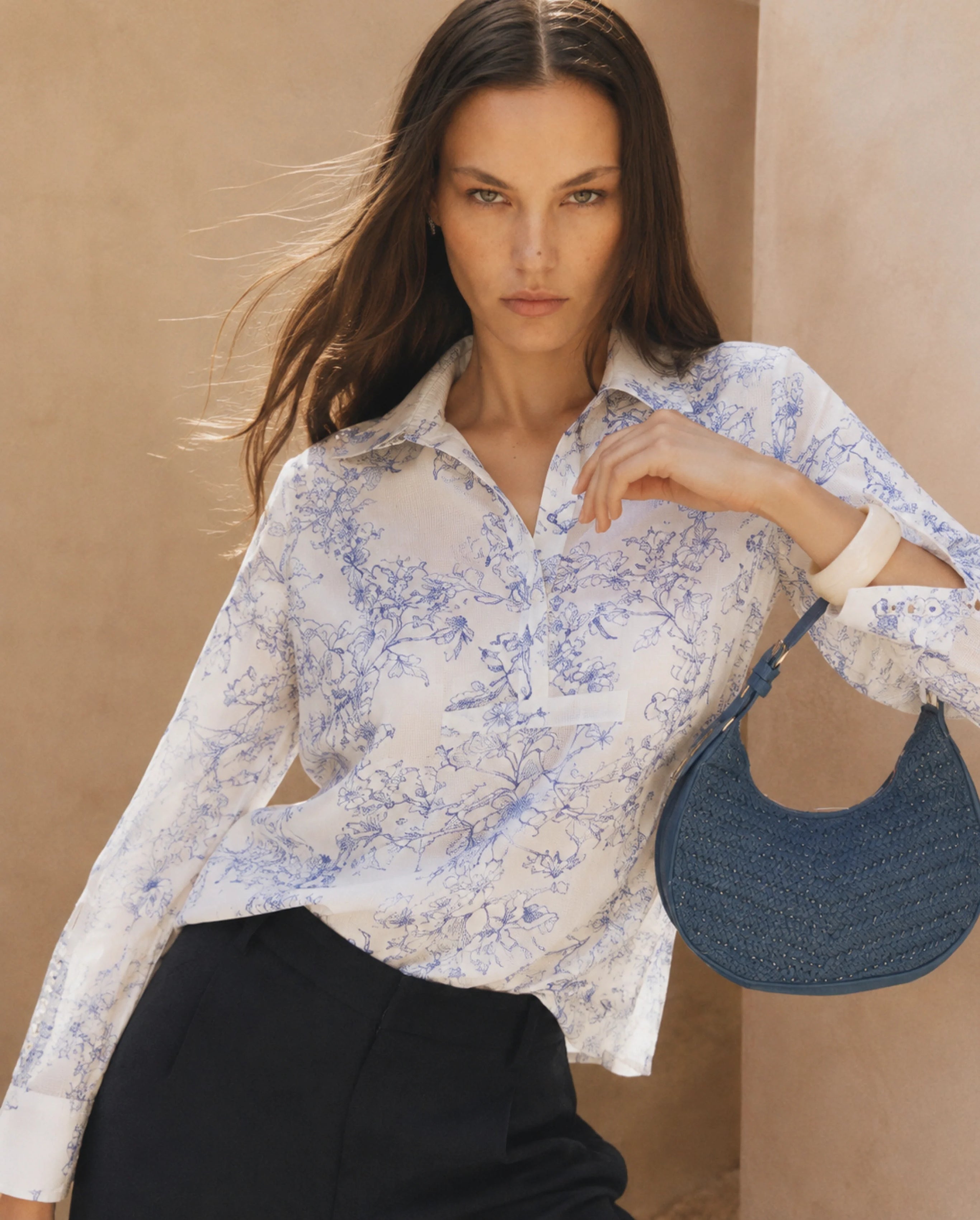 Rareism Women's Kazz Off White Linen Spread Collar Regular Fit Floral Print Top
