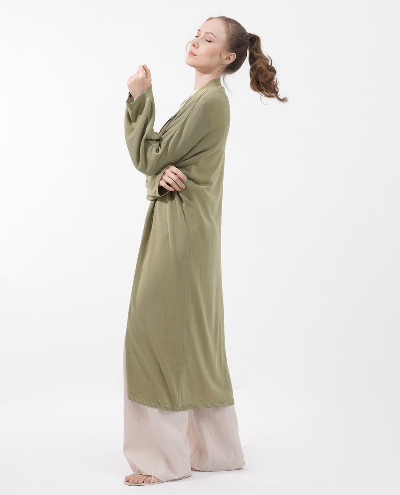 Rareism Women Keya Pastel Green Cotton Fabric Full Sleeves Extended Sleeve Relaxed Fit Plain Midi Shrug