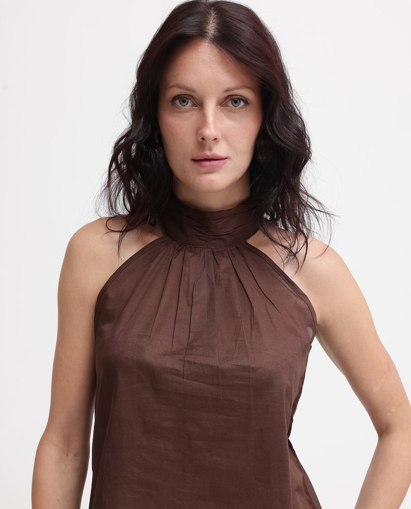 Rareism Womens Kirara Brown Halter Neck Plain and Solid Top