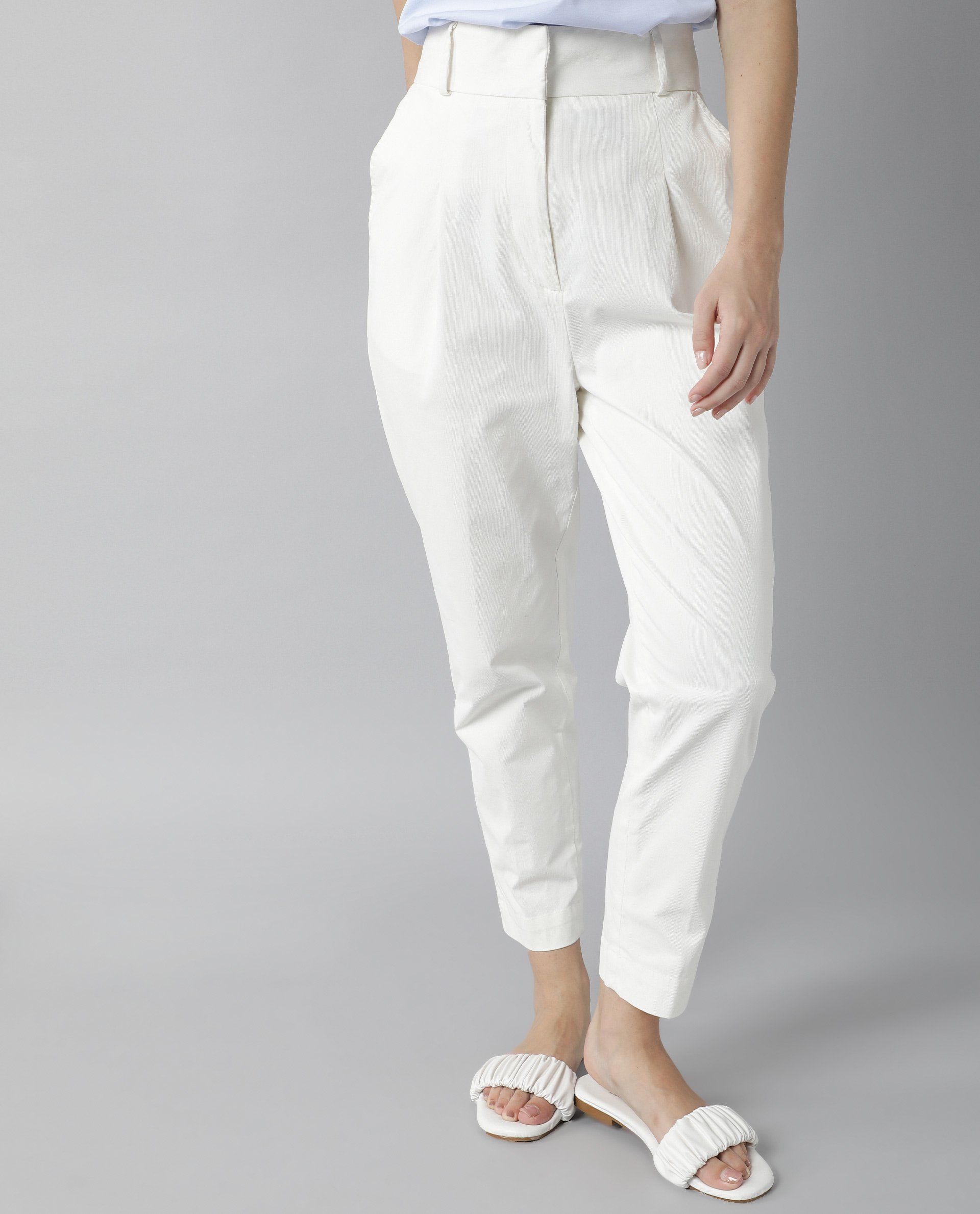 Rareism Womens Klaus Off White Trouser High Waist Ankle Length