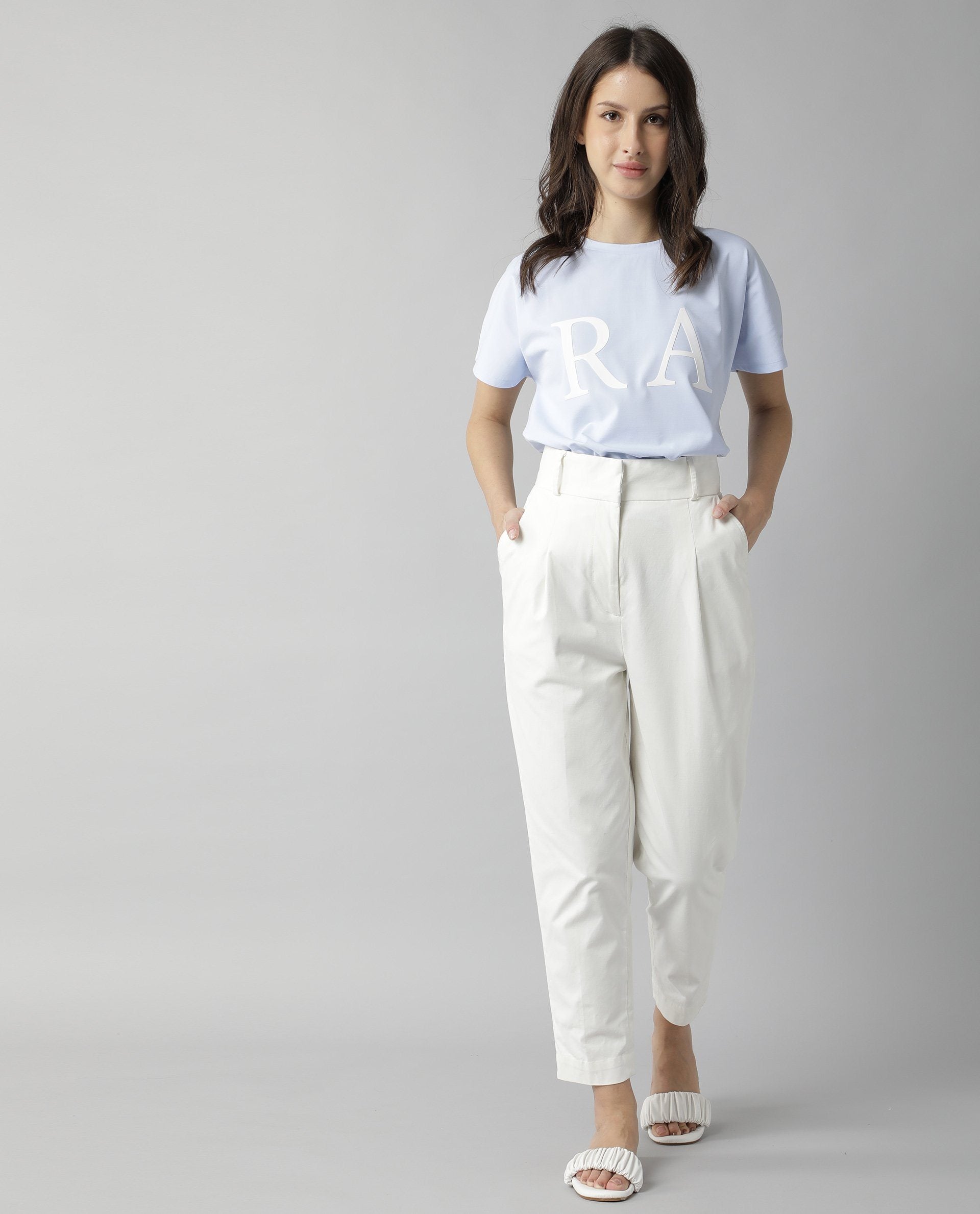 Rareism Womens Klaus Off White Trouser High Waist Ankle Length