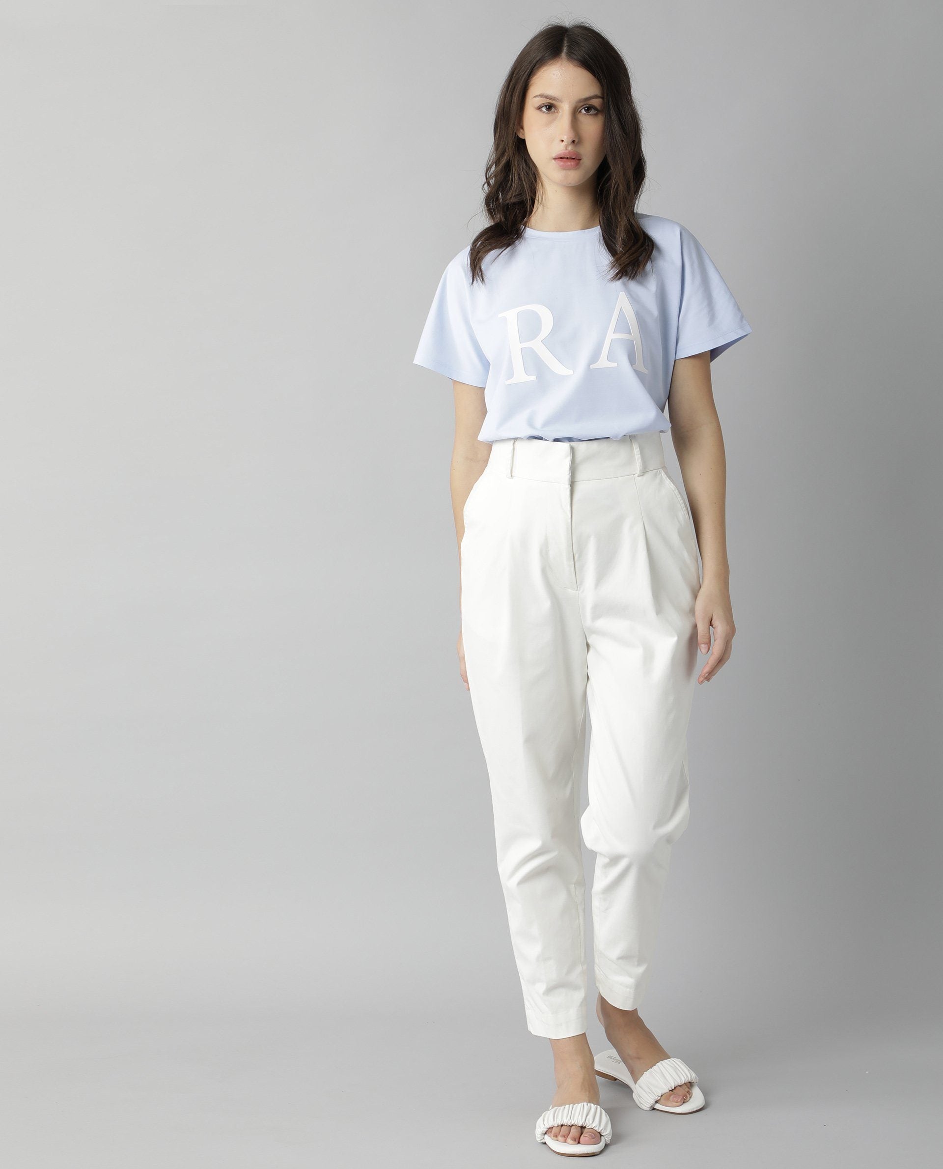 Rareism Womens Klaus Off White Trouser High Waist Ankle Length
