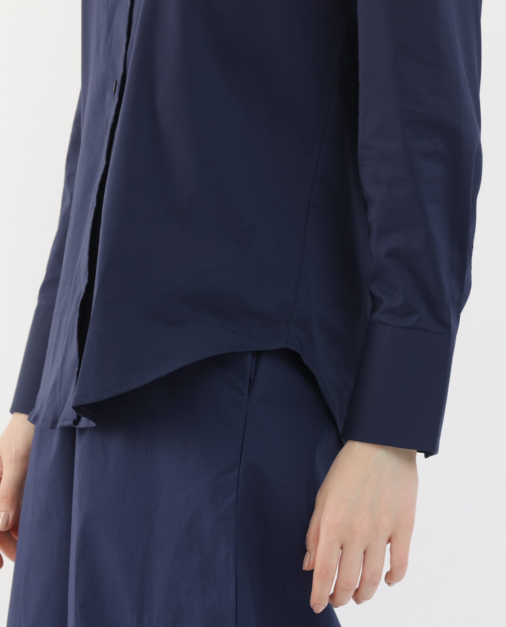 Rareism Women Klox Navy Cuffed Sleeve Shirt Collar Solid Shirt