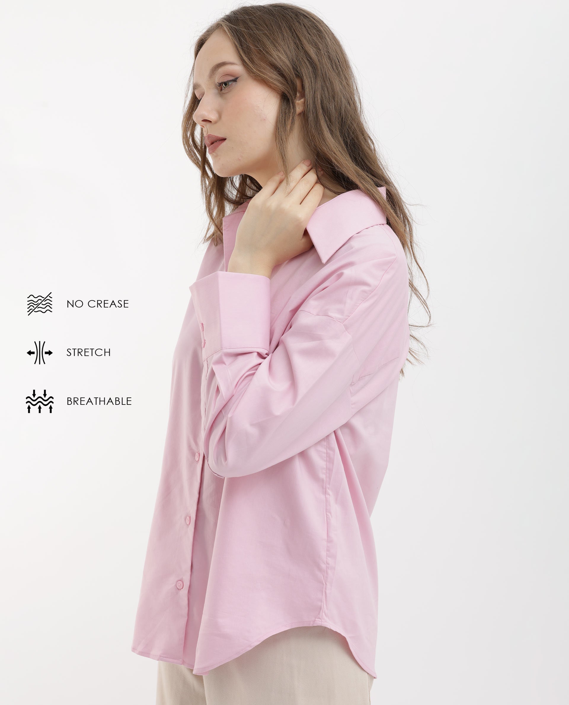 Rareism Womens Klox Pink Shirt Full Sleeve Collared Neck Woven Hip Length