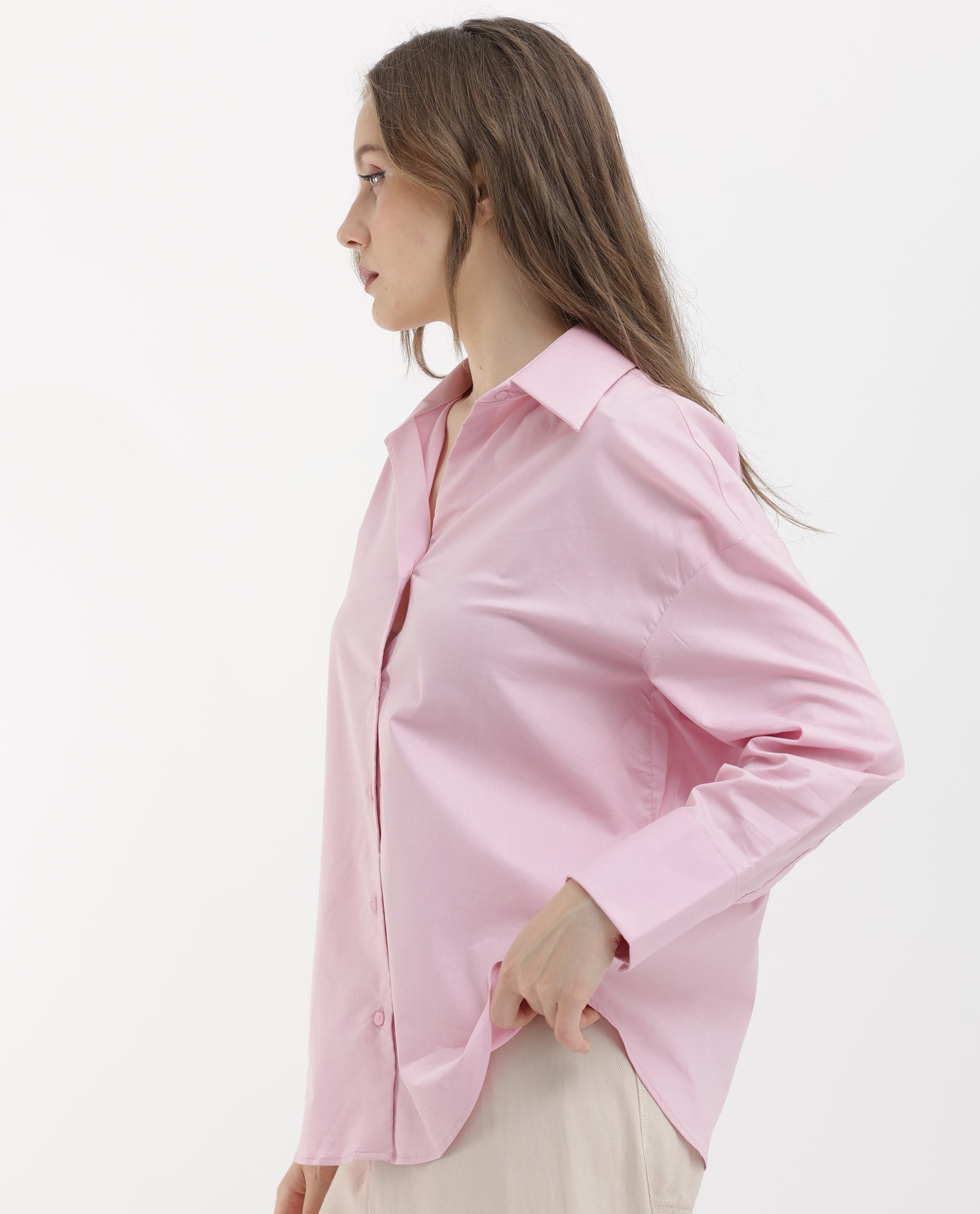 Rareism Womens Klox Pink Shirt Full Sleeve Collared Neck Woven Hip Length