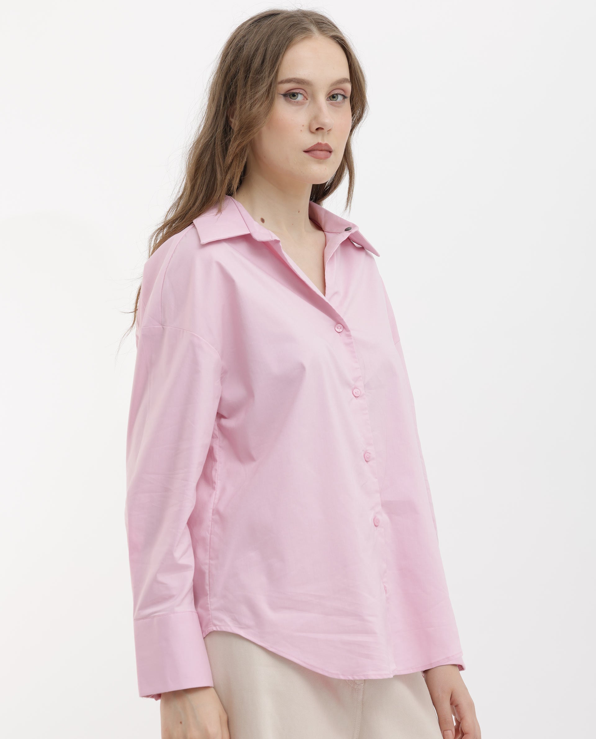 Rareism Womens Klox Pink Shirt Full Sleeve Collared Neck Woven Hip Length