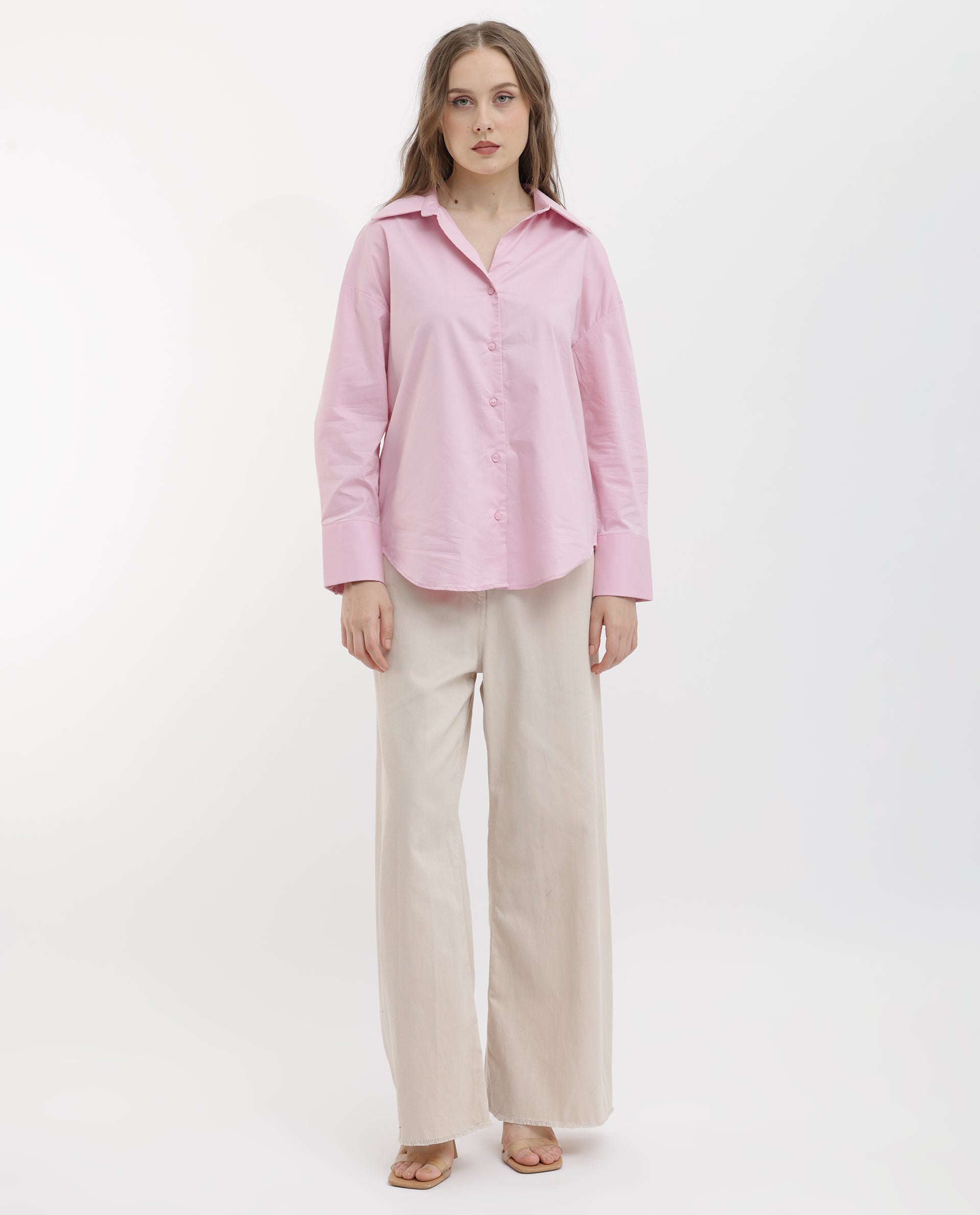 Rareism Womens Klox Pink Shirt Full Sleeve Collared Neck Woven Hip Length