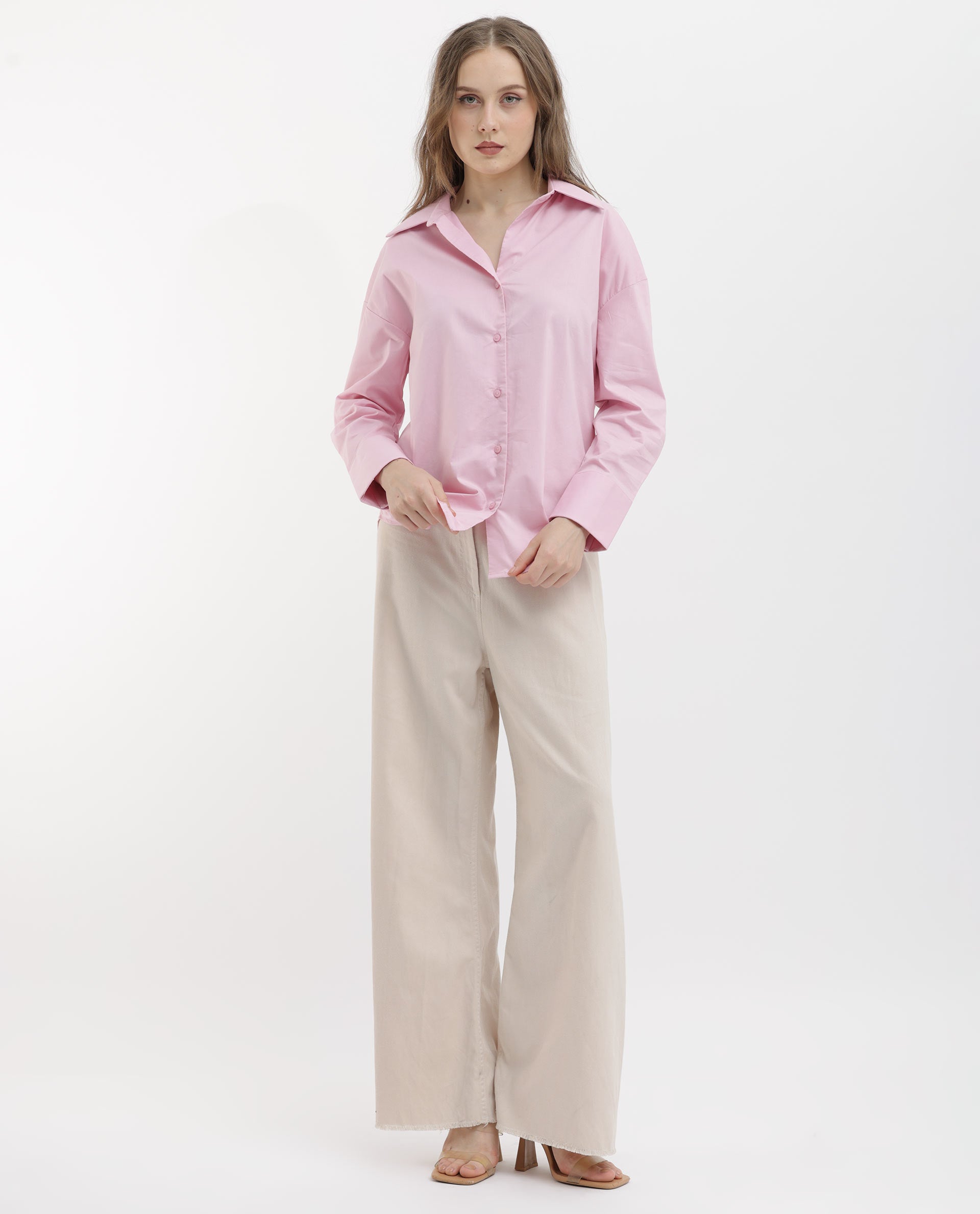 Rareism Womens Klox Pink Shirt Full Sleeve Collared Neck Woven Hip Length