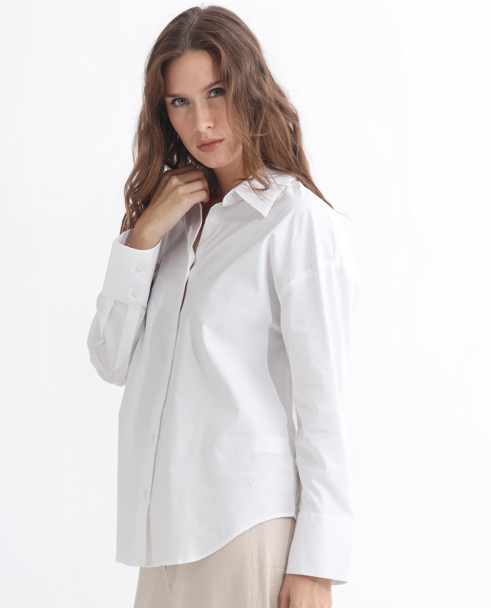 Rareism Articale Women Klox White Cotton Fabric Full Sleeves Button Closure Cuffed Sleeve Shirt Collar Regular Fit Plain Shirt