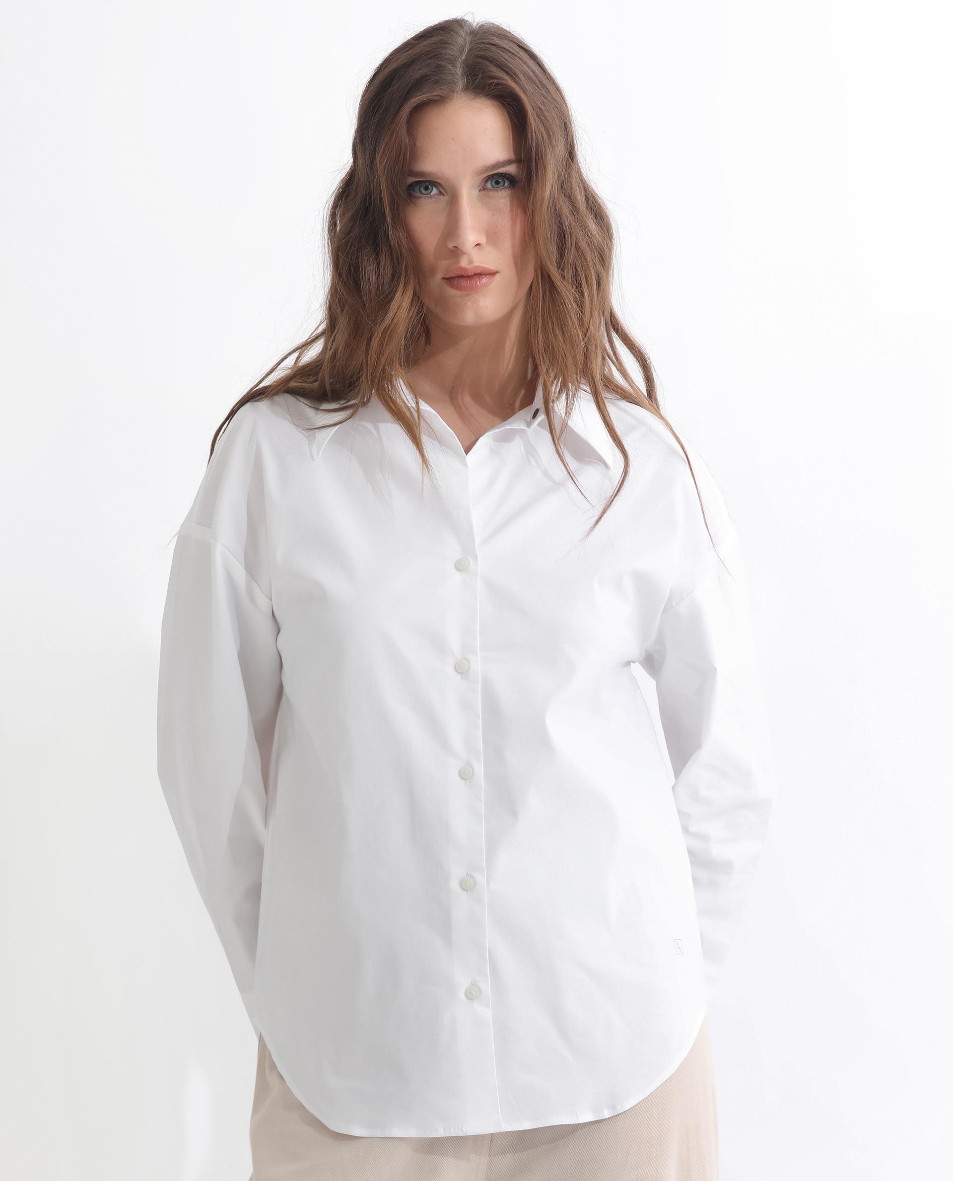 Rareism Articale Women Klox White Cotton Fabric Full Sleeves Button Closure Cuffed Sleeve Shirt Collar Regular Fit Plain Shirt