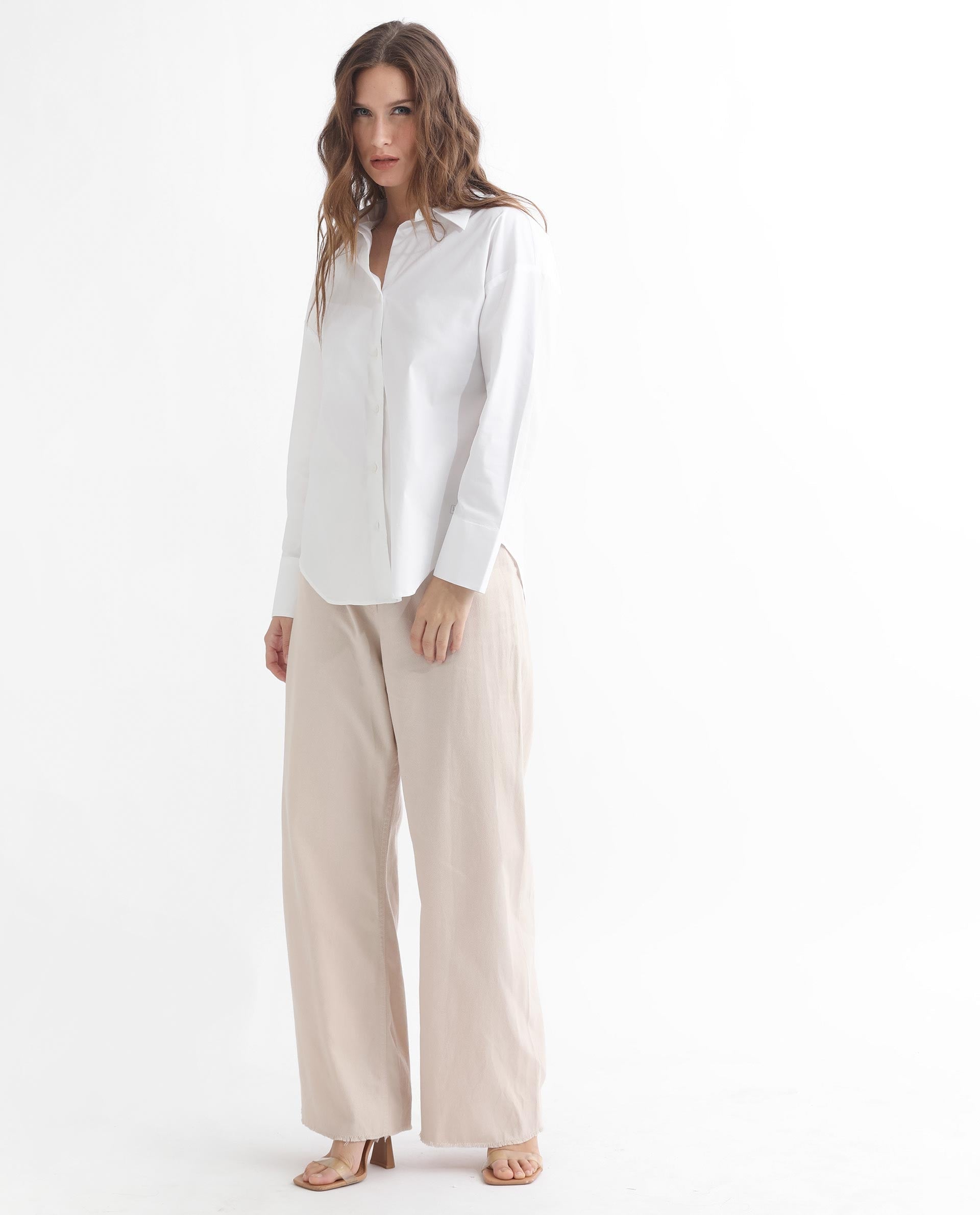 Rareism Articale Women Klox White Cotton Fabric Full Sleeves Button Closure Cuffed Sleeve Shirt Collar Regular Fit Plain Shirt