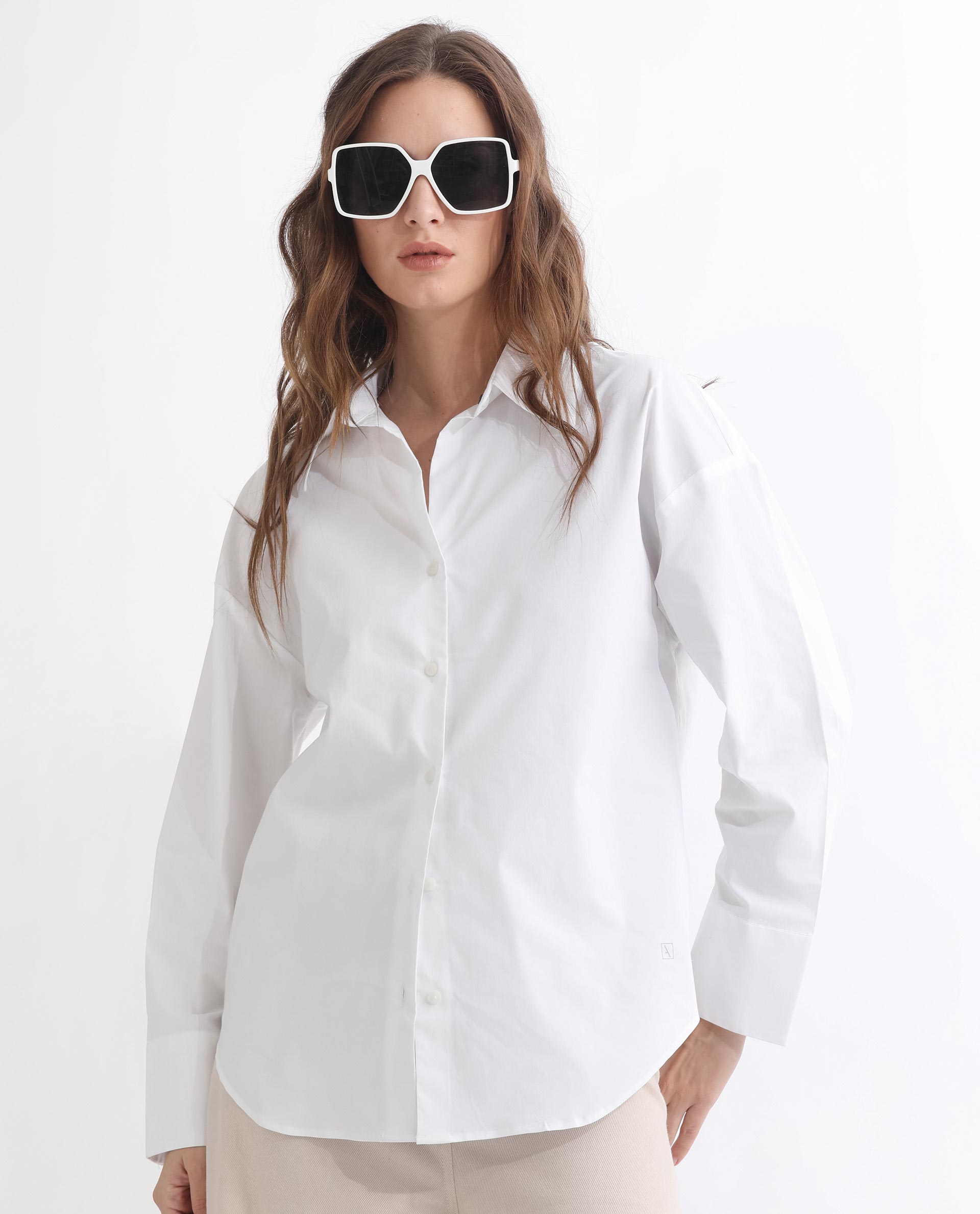 Rareism Articale Women Klox White Cotton Fabric Full Sleeves Button Closure Cuffed Sleeve Shirt Collar Regular Fit Plain Shirt