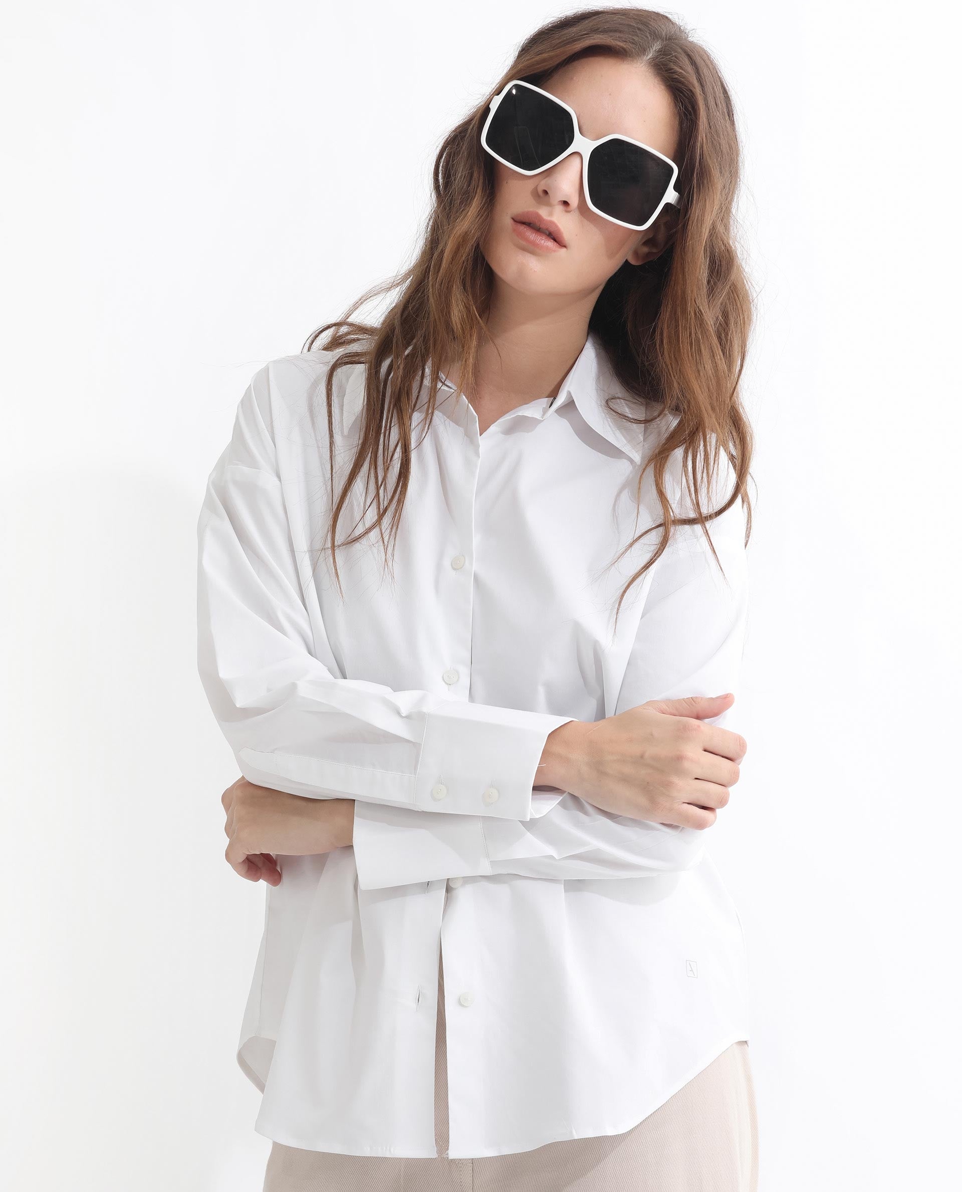 Rareism Articale Women Klox White Cotton Fabric Full Sleeves Button Closure Cuffed Sleeve Shirt Collar Regular Fit Plain Shirt