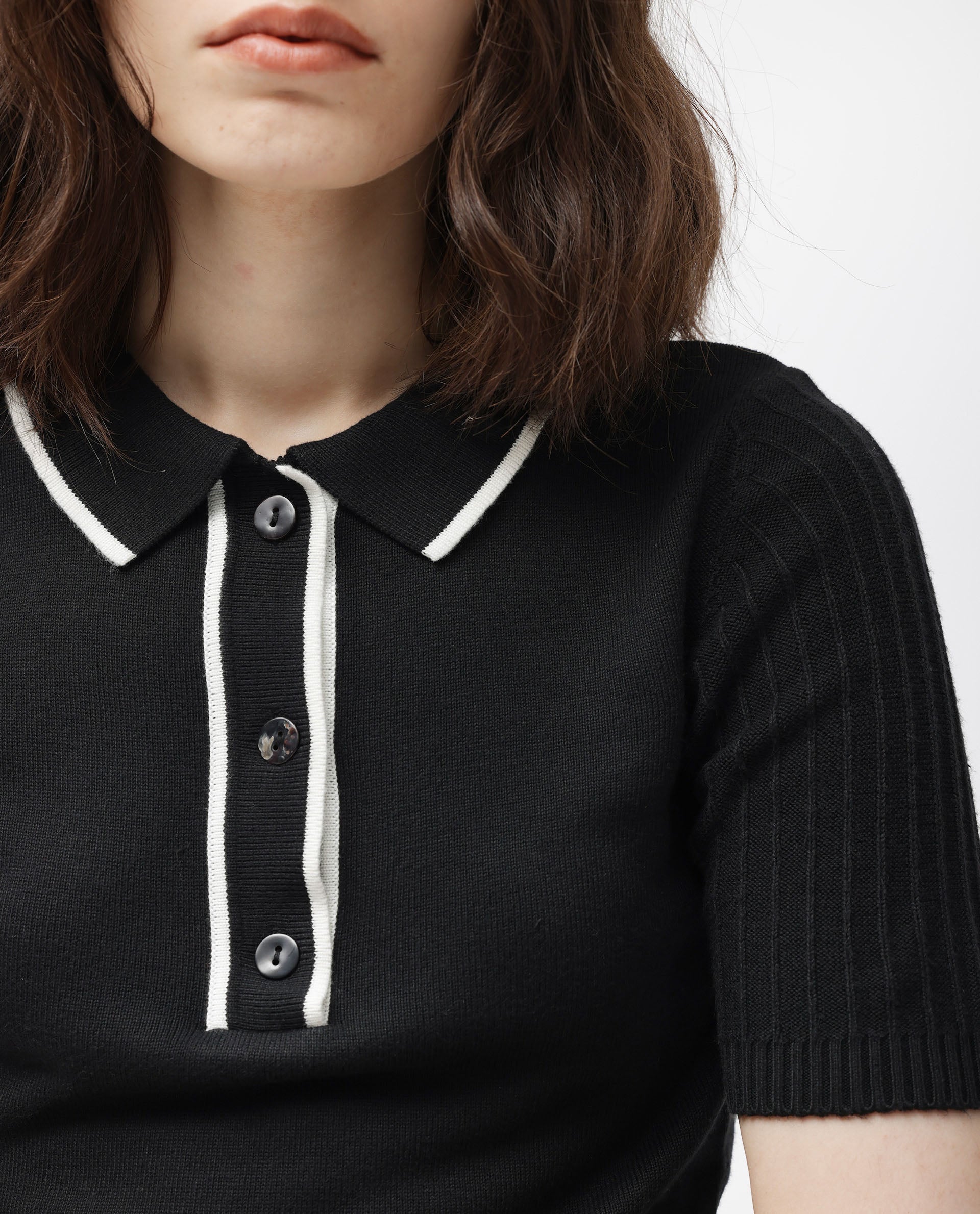 Rareism Women's Knitup Black Cotton Spread Collar Plain Regular Fit Sweater
