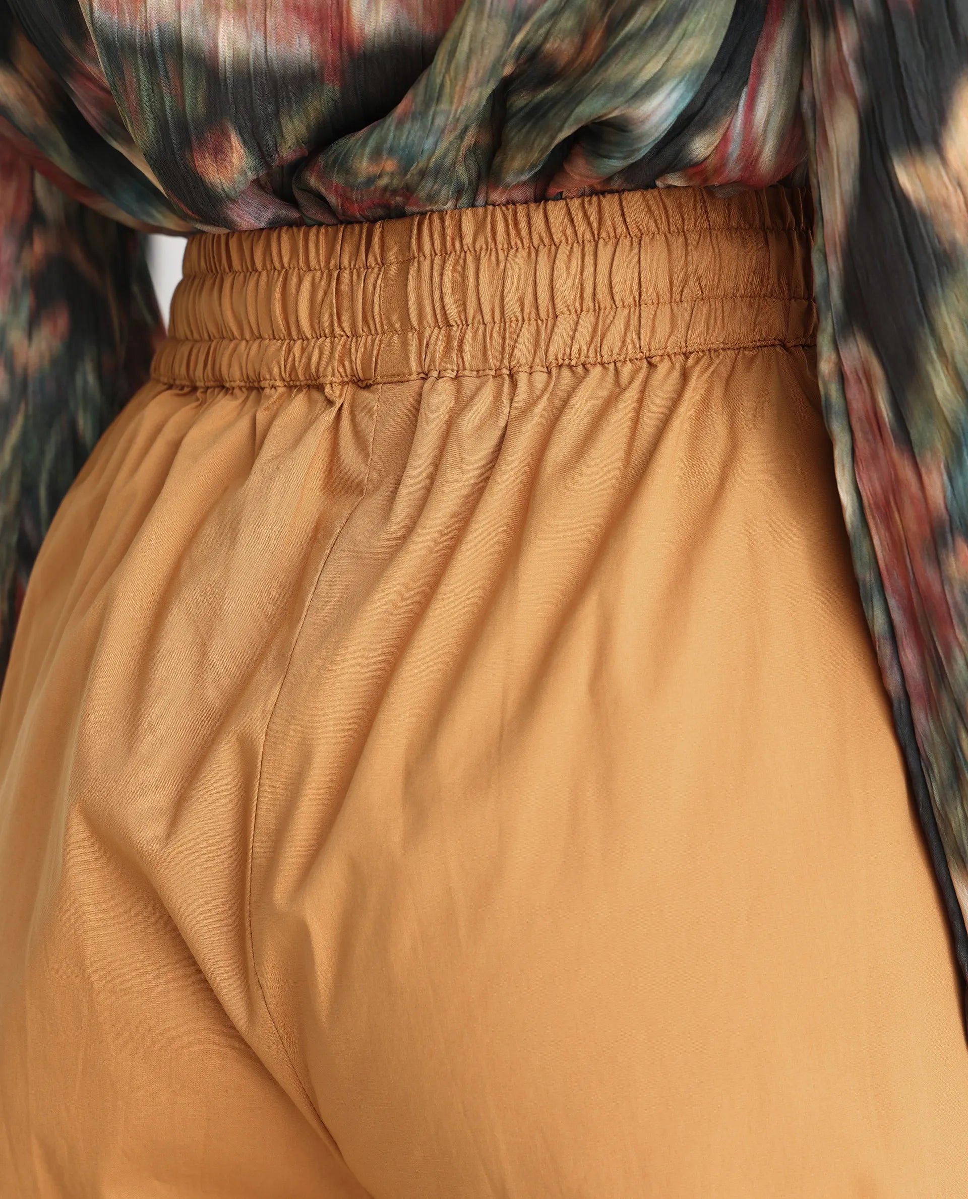 Rareism Women's Kofu Light Brown Cotton Plain Ankle Length Flared Trouser