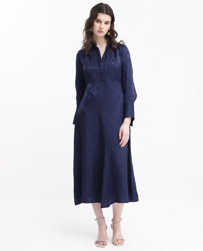 Rareism Womens Kono Navy Dress Polyester Full Sleeve Dyed