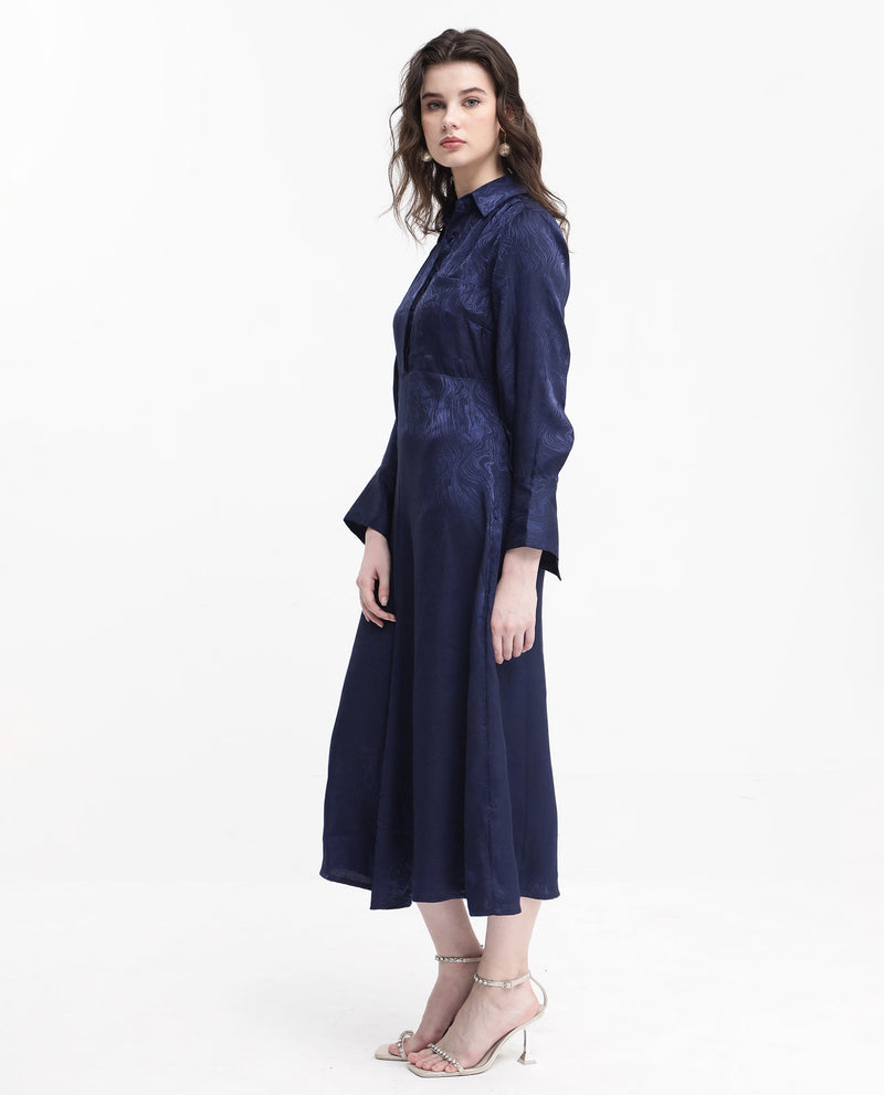 Rareism Womens Kono Navy Dress Polyester Full Sleeve Dyed