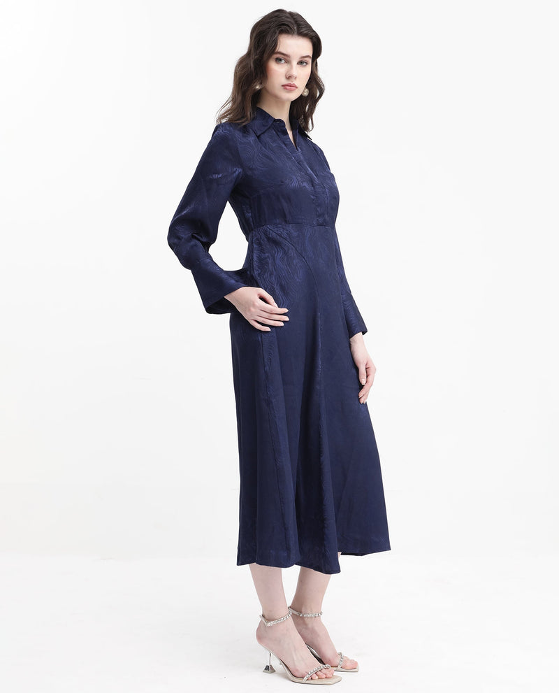 Rareism Womens Kono Navy Dress Polyester Full Sleeve Dyed