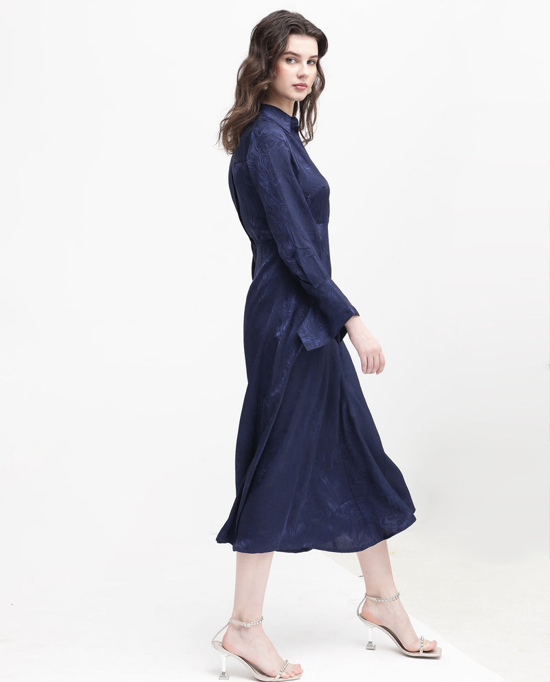 Rareism Womens Kono Navy Dress Polyester Full Sleeve Dyed