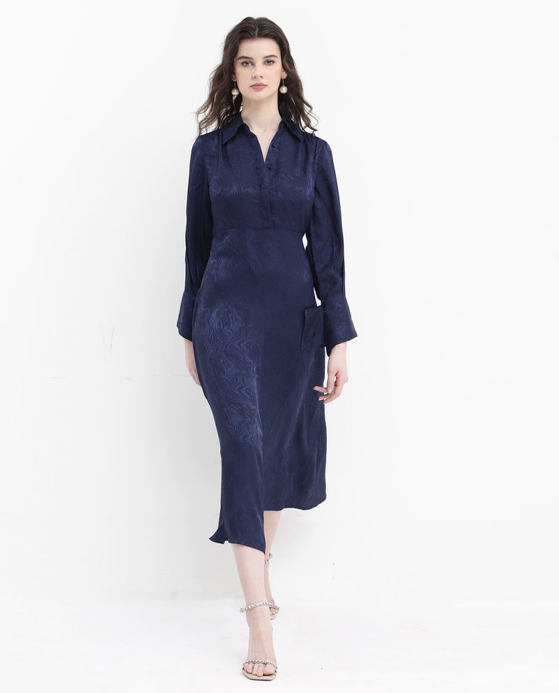 Rareism Womens Kono Navy Dress Polyester Full Sleeve Dyed