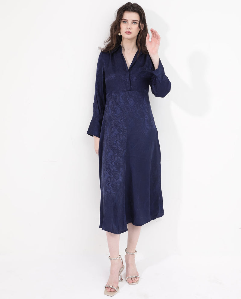 Rareism Womens Kono Navy Dress Polyester Full Sleeve Dyed