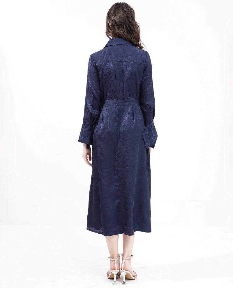 Rareism Womens Kono Navy Dress Polyester Full Sleeve Dyed