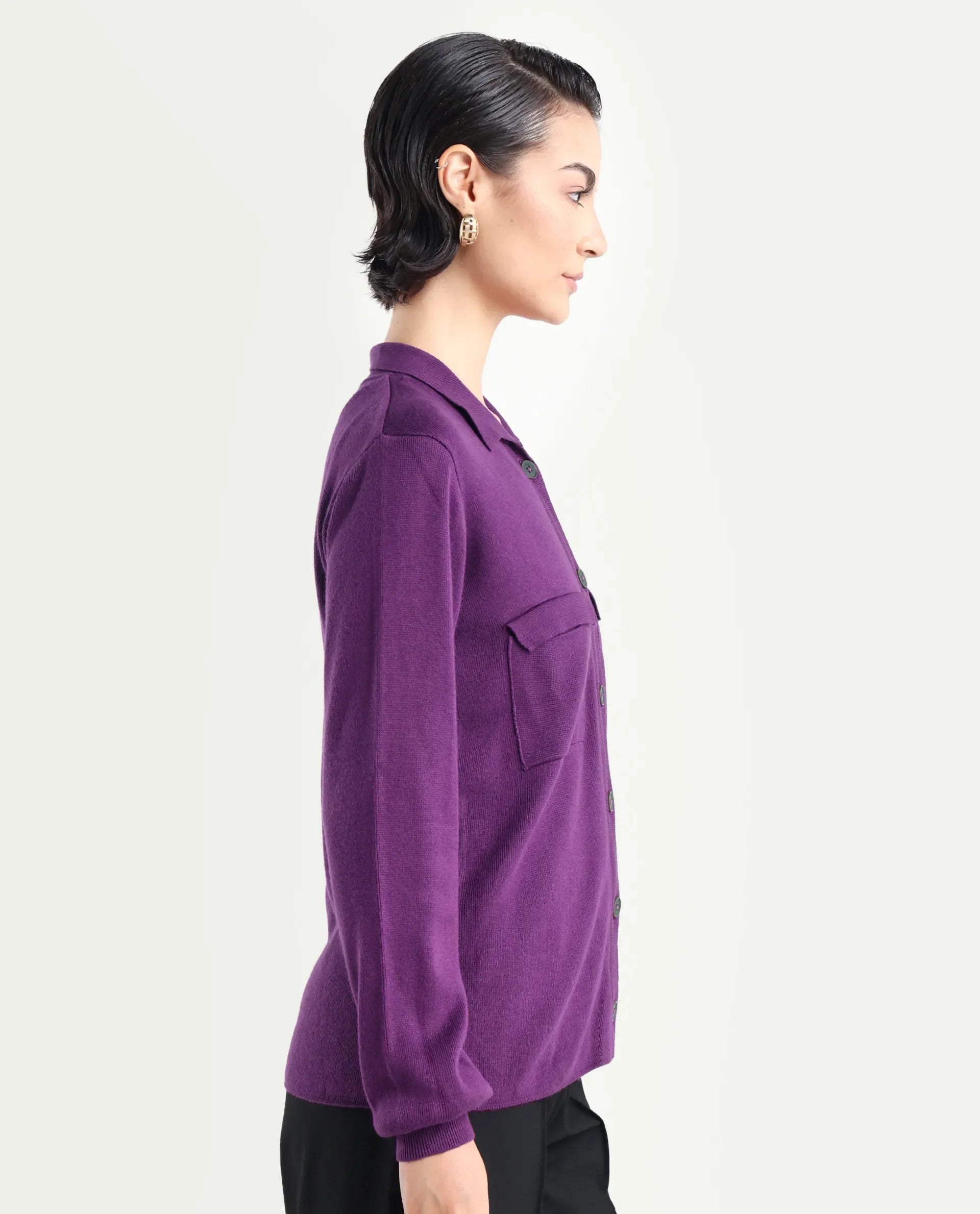 Rareism Women's Korn Purple Viscose Spread Collar Plain Regular Fit Sweater