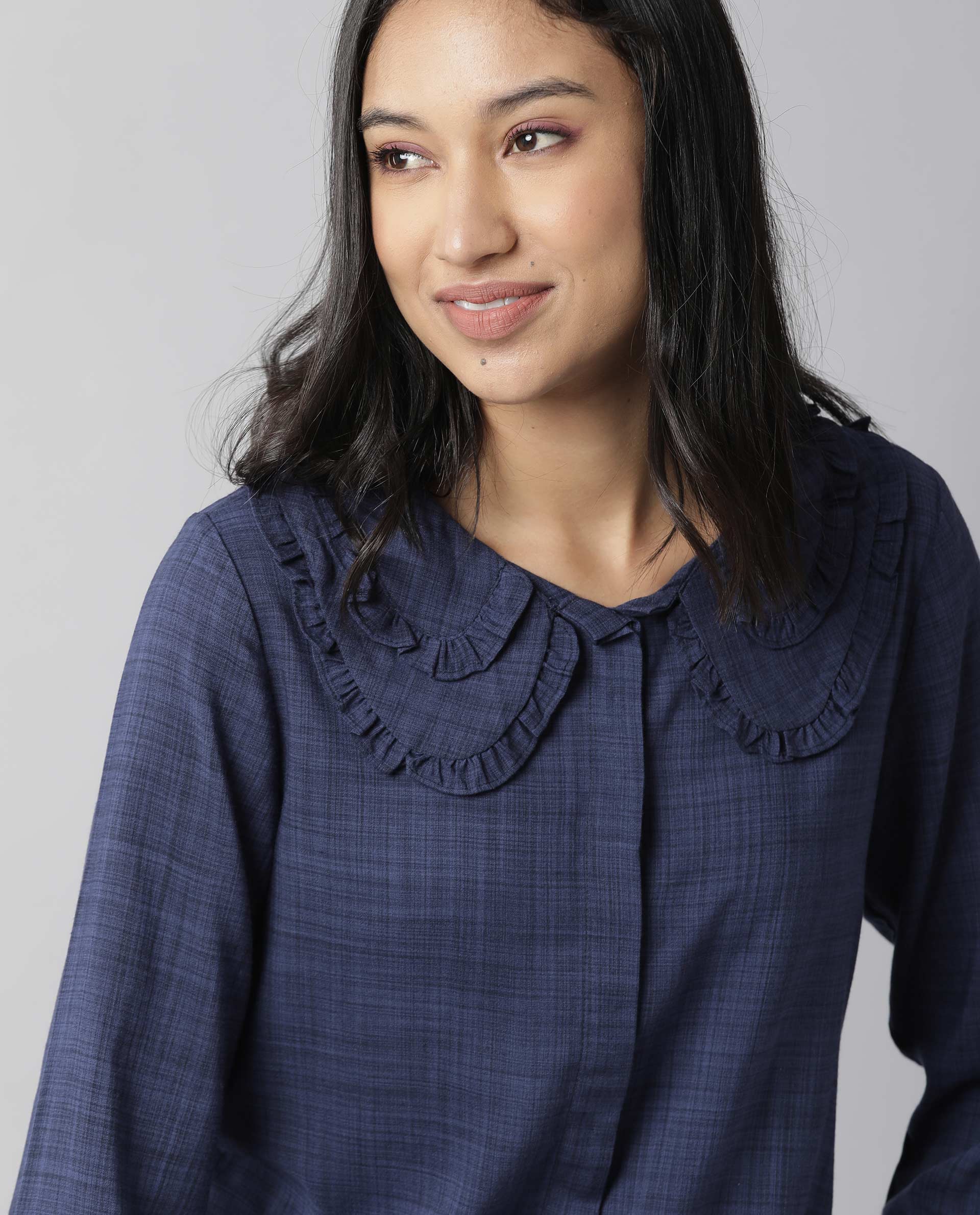Rareism Women Kory Blue Top Full Sleeves Solid
