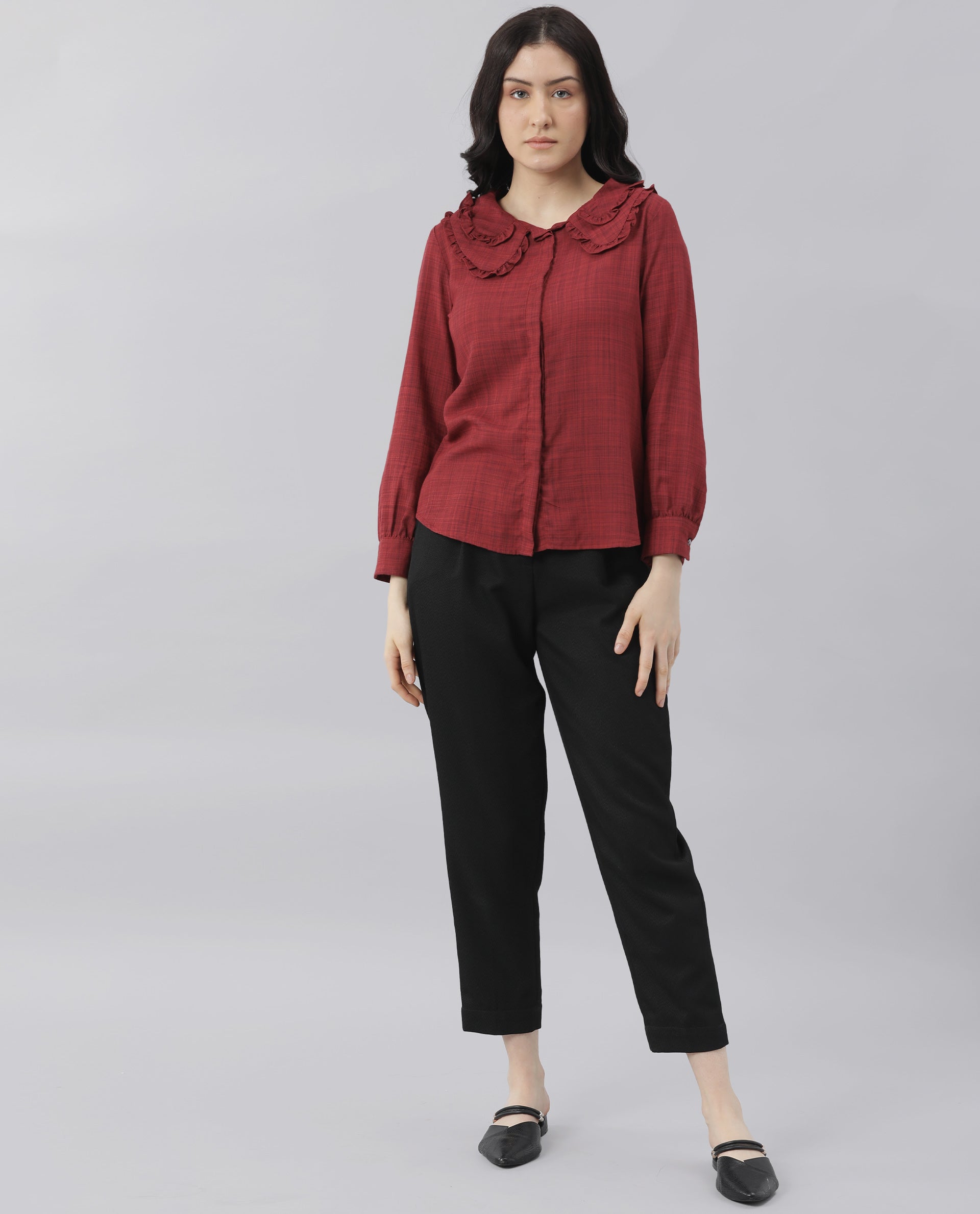 Rareism Women Kory Red Top Full Sleeves Solid