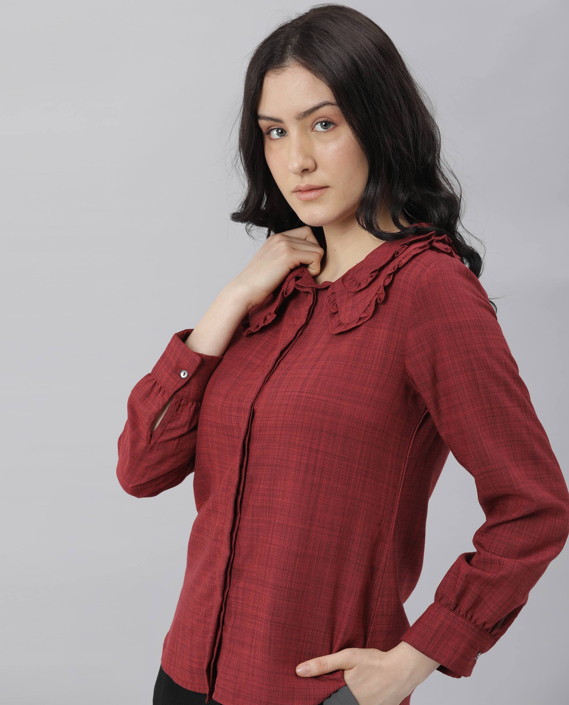 Rareism Women Kory Red Top Full Sleeves Solid