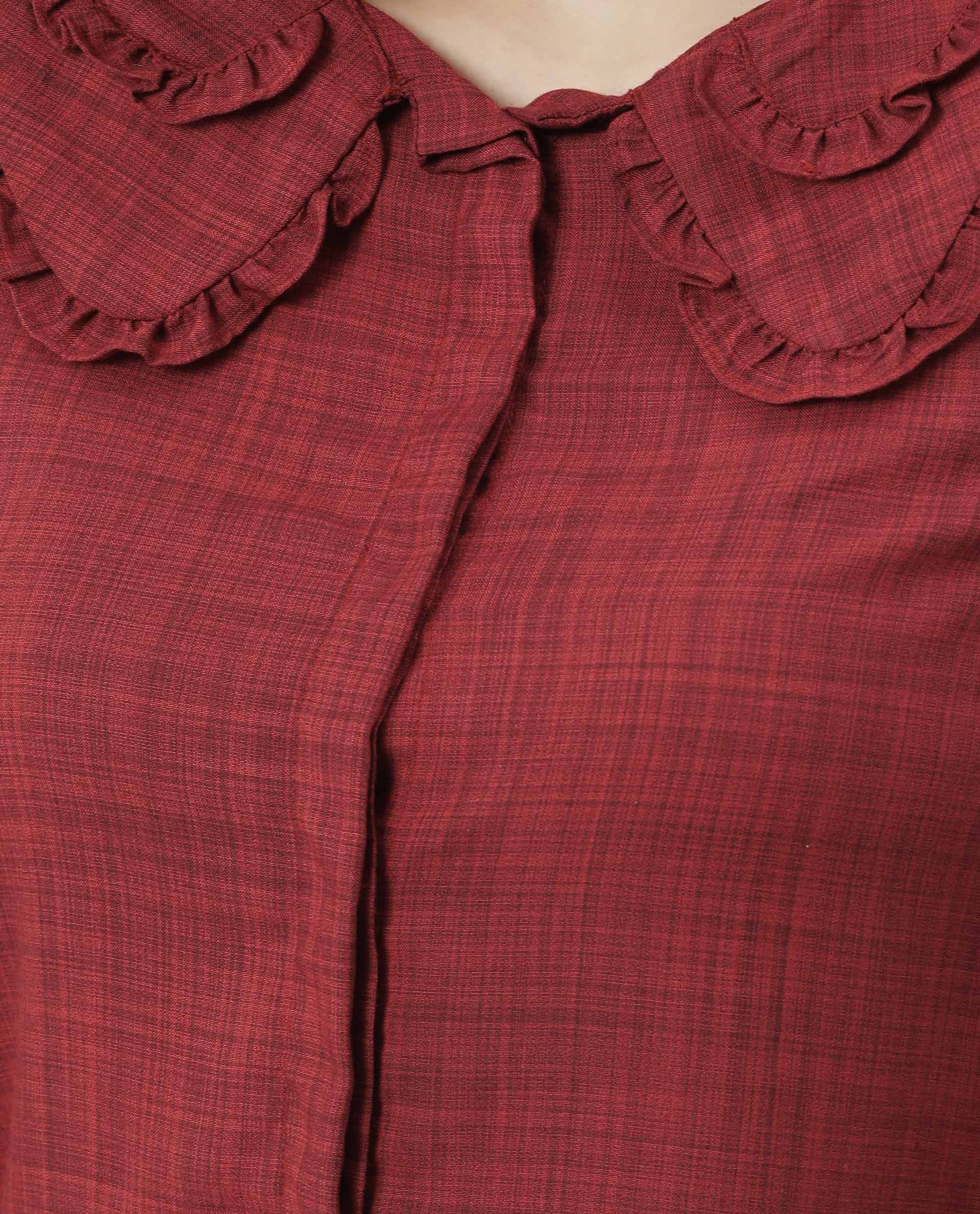 Rareism Women Kory Red Top Full Sleeves Solid