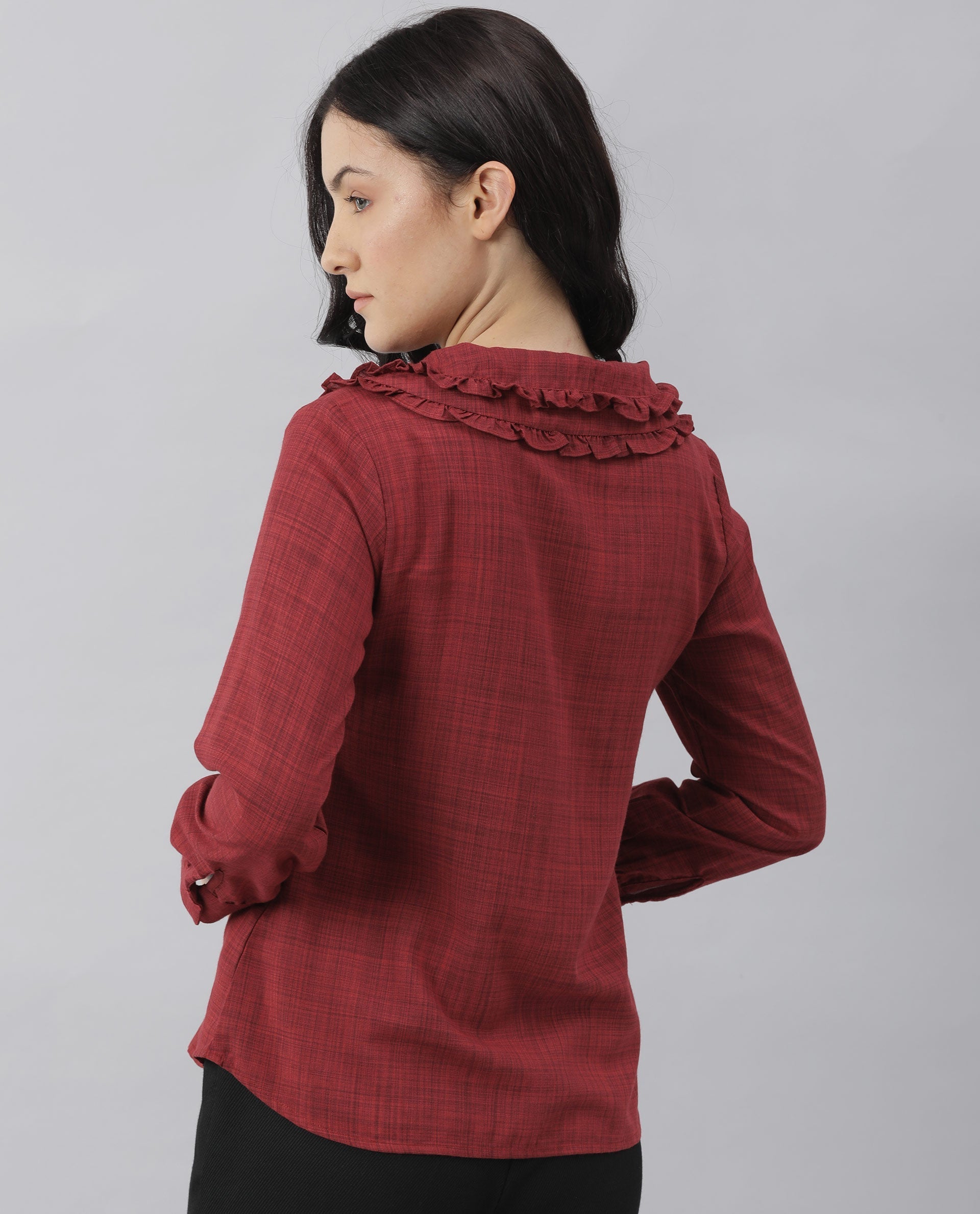 Rareism Women Kory Red Top Full Sleeves Solid