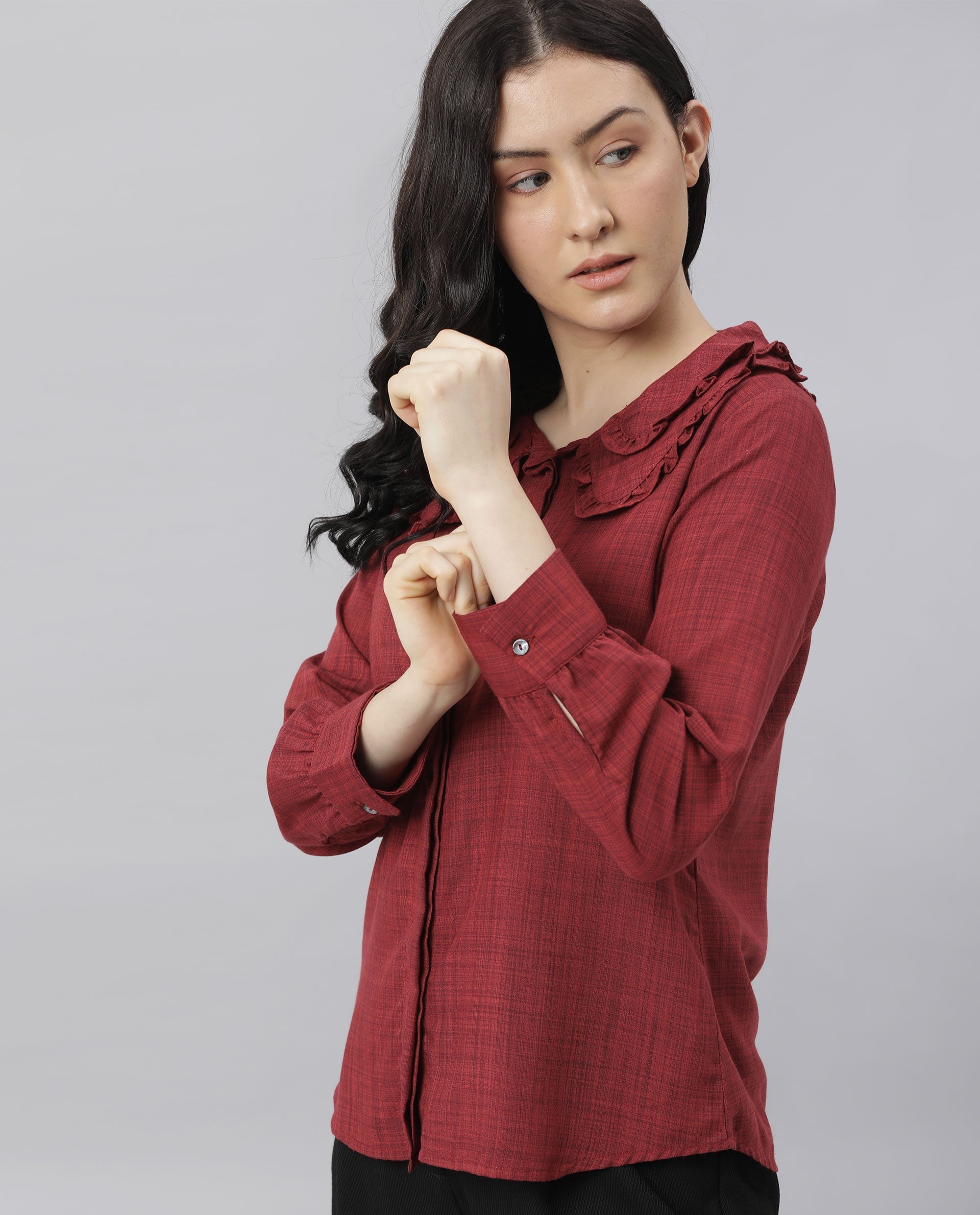 Rareism Women Kory Red Top Full Sleeves Solid